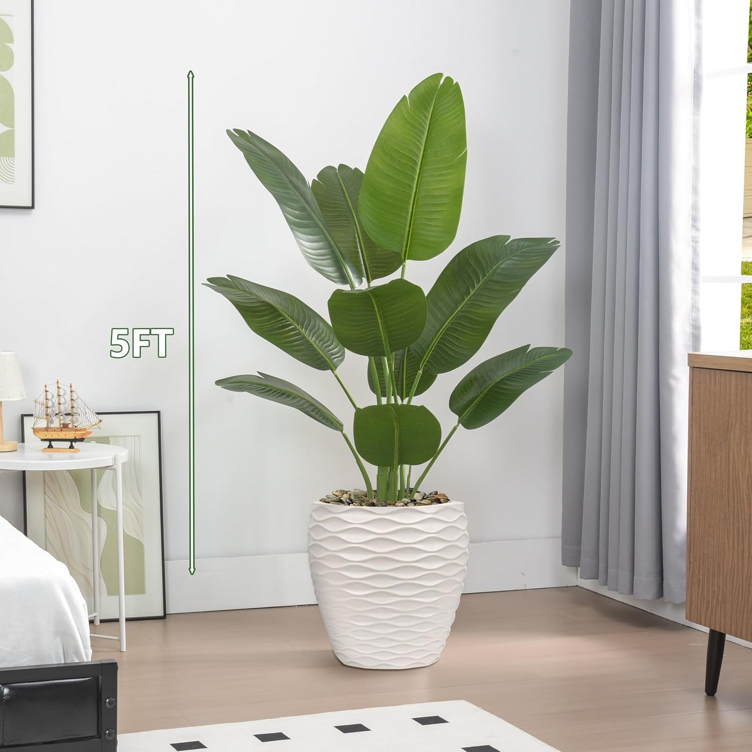 2 Pack 5FT Artificial Bird of Paradise Plant in White Pot for Home Decor