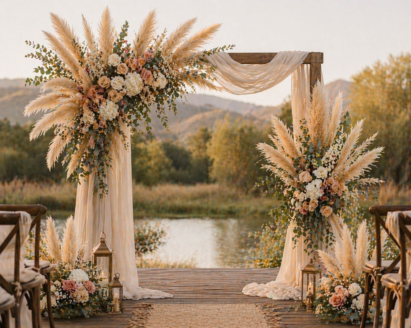 Wheat Beige Pampas Grass 3 Stem Faux Pampas Golden Beige Boho Decor Neutral Vase