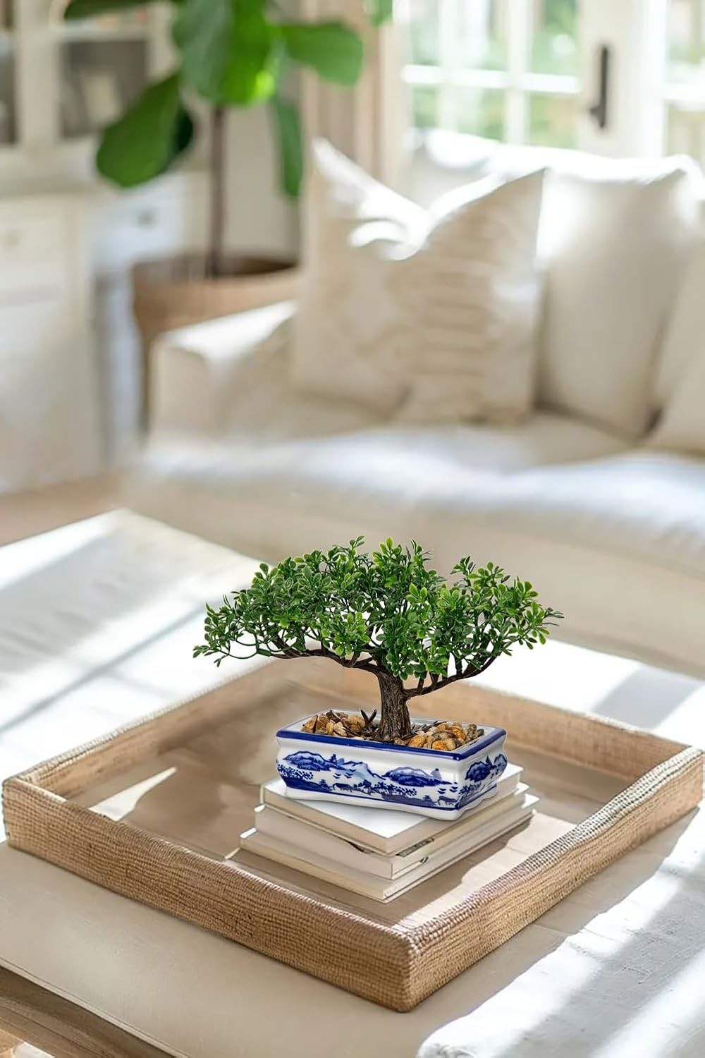 Artificial Bonsai Tree with Blue and White Porcelain Pot, Fake Bonsai for Hom…