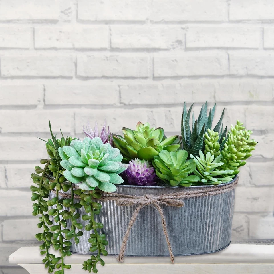 10″ Artificial Succulent Arrangement Centerpiece Fake Succulent Plants in Rus…