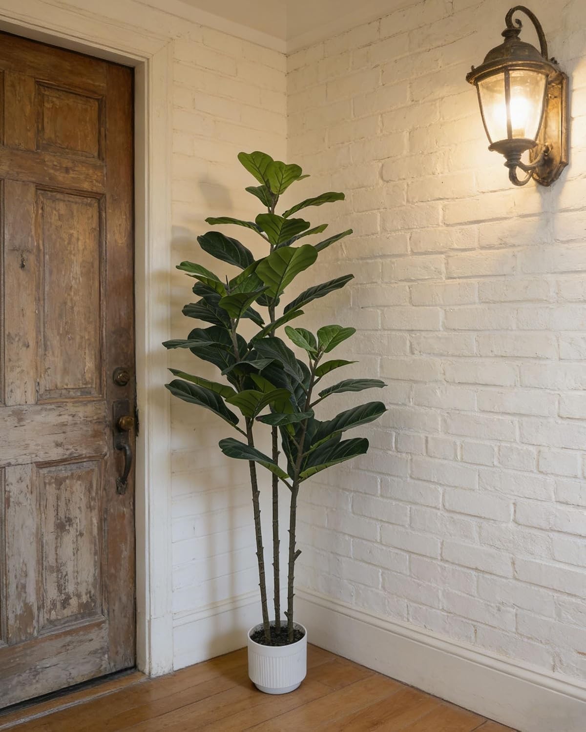 5FT Artificial Ficus Tree Faux Fiddle Leaf Fig Plant in White Pot with Moss