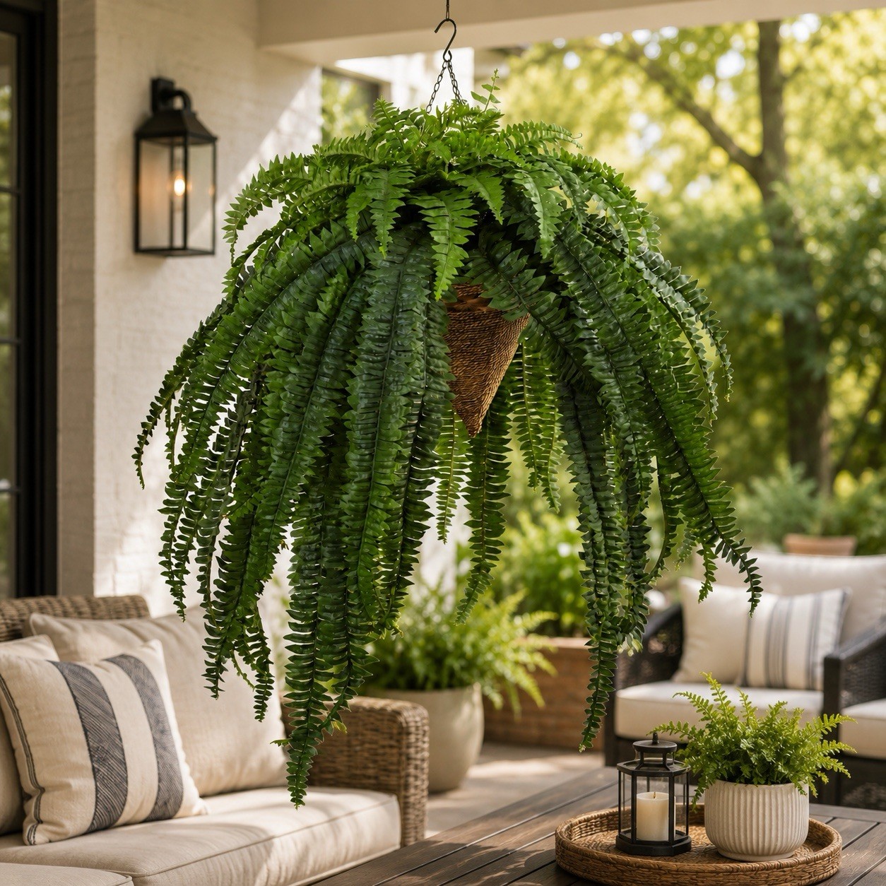 50” Giant Boston Fern Plant in Hanging Cone Basket Home Decor. Retail $226