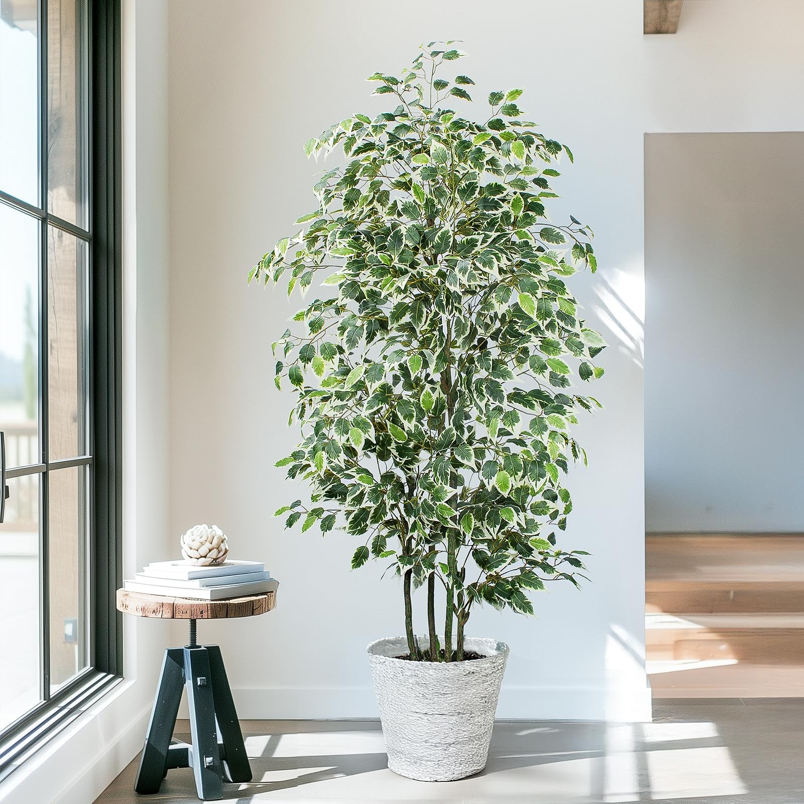6 FT Artificial Ficus Tree 600 Leaves Faux Plants Indoor Tall with Black Pot …