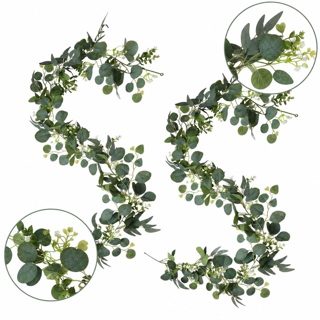 2 Pack 6 FEET Artificial Eucalyptus Garland Faux Silk Leaf Silver Dollar Euca…
