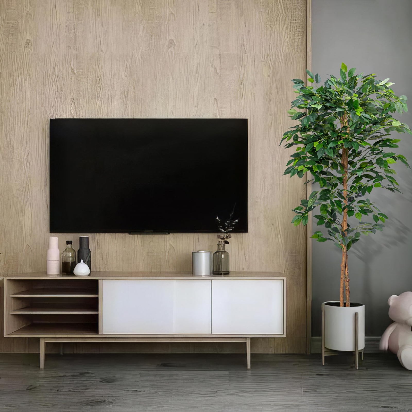 Artificial Fiddle Leaf Fig Tree, Faux Ficus Lyrata Floor Plants Fake Tropical Tr