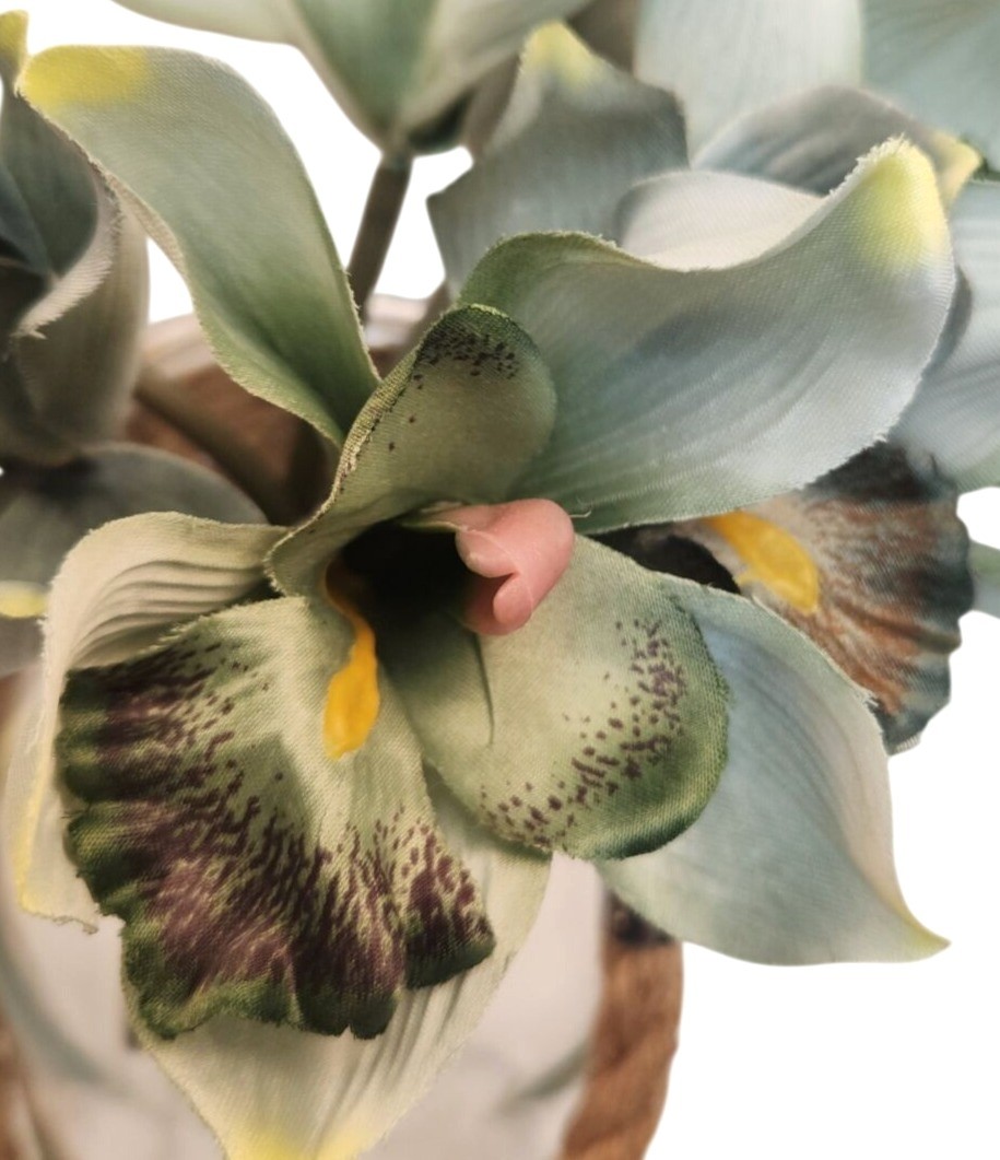 Artificial Cymbidium Orchid Bouquet 7 Stem Jade Green Faux Orchid Floral Decor
