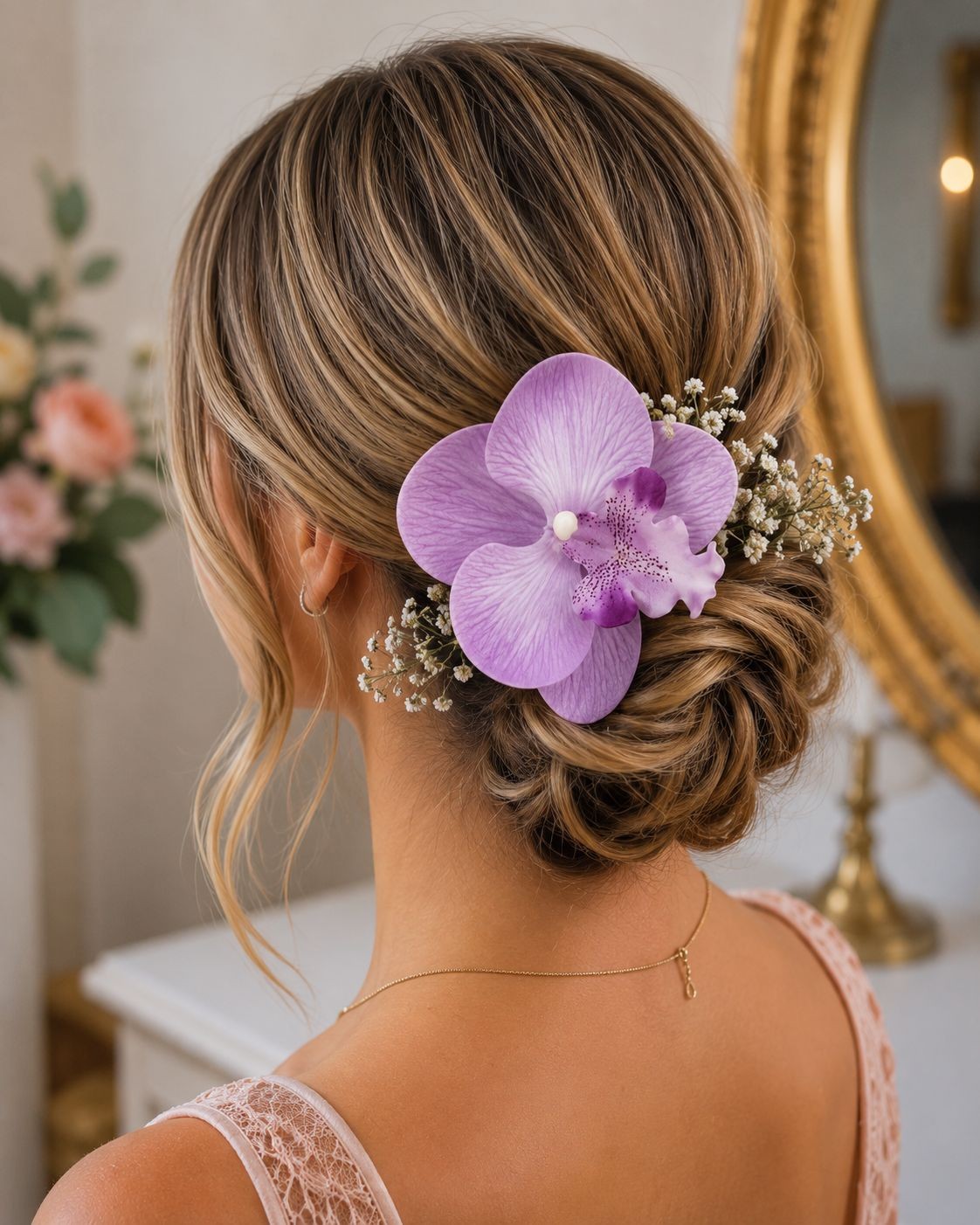 Purple Lavender Touch Orchid Heads Set of 2, 3.5 Inch Phalaenopsis Blooms for Co