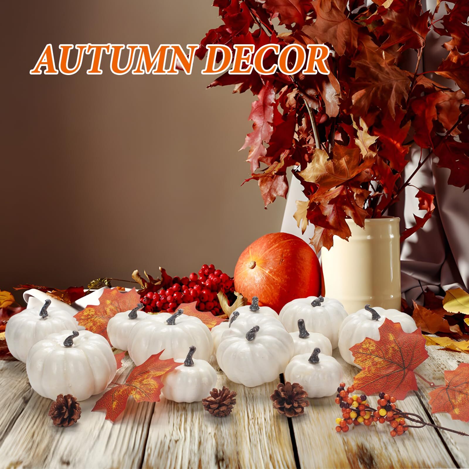 Pumpkin Decor Set 22 PCS Fall Harvest Decorations – White Artificial Pumpkins…
