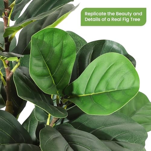 Artificial Fiddle Leaf Fig Tree with White Planter, Fake 6ft 11in Set of 1