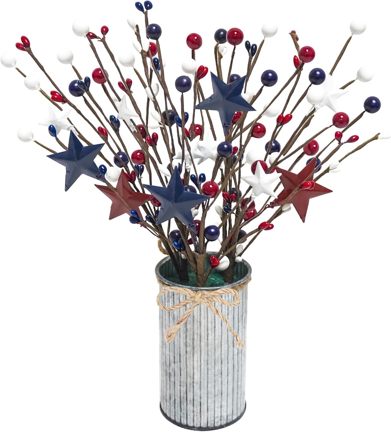 4th of July Decorations 6PCS Artificial Patriotic Floral Picks with Vase, Art…