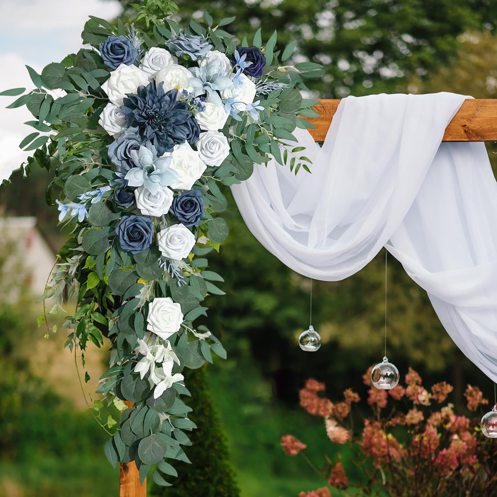 Wedding Arch Flowers Kit (Pack of 4), 2pcs Artificial Dusty Blue Flower Arran…
