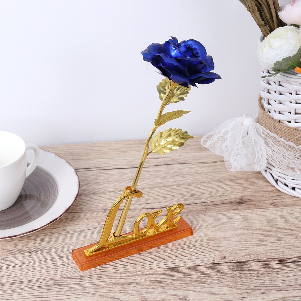 Golden Rose 24K Gold Foil Trim Artificial Rose Flower Long Stem with Love Sta…