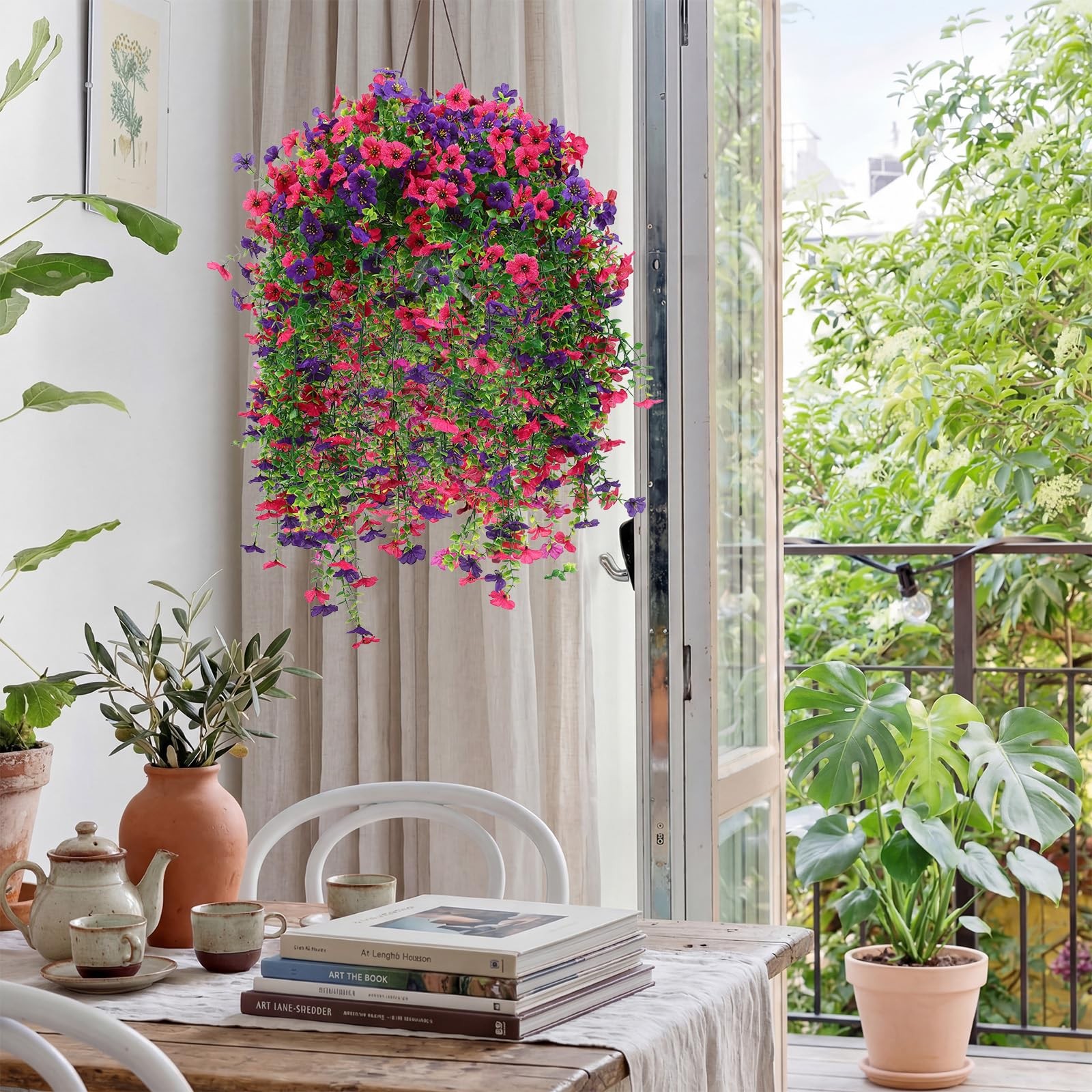 4 Pcs 30In Artificial Hanging Flowers for Outdoor Planter 156 Branches Traili…