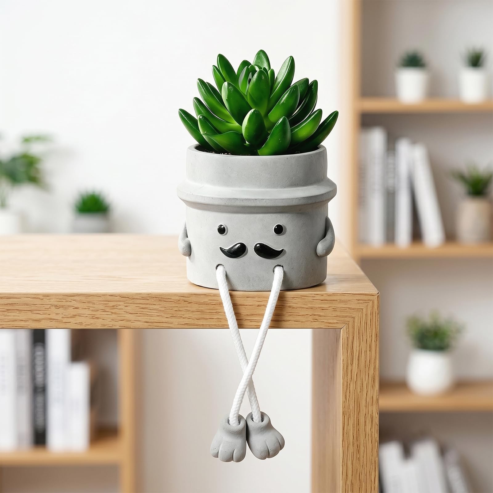 1 PCS Artificial Succulent Fake Plant Gray Pot Indoor Office Desk Decor