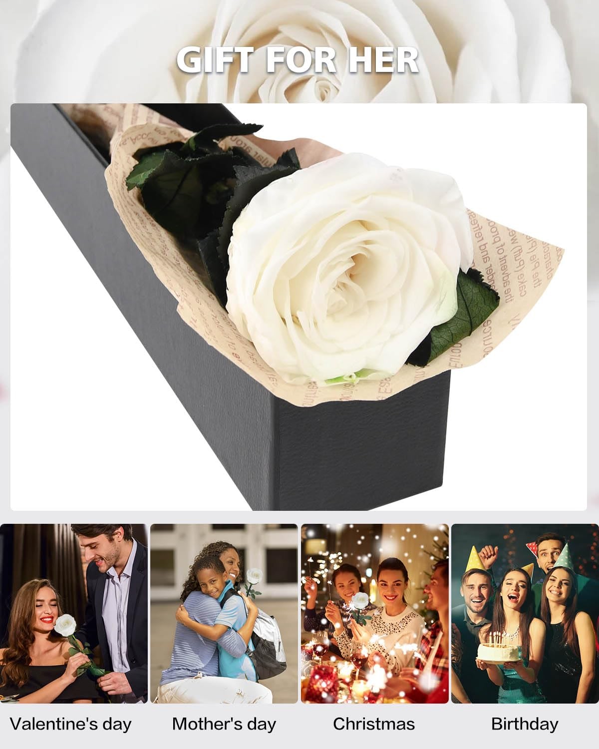 1 PCS White Single Preserved Forever Rose Flowers Gifts Anniversary Women