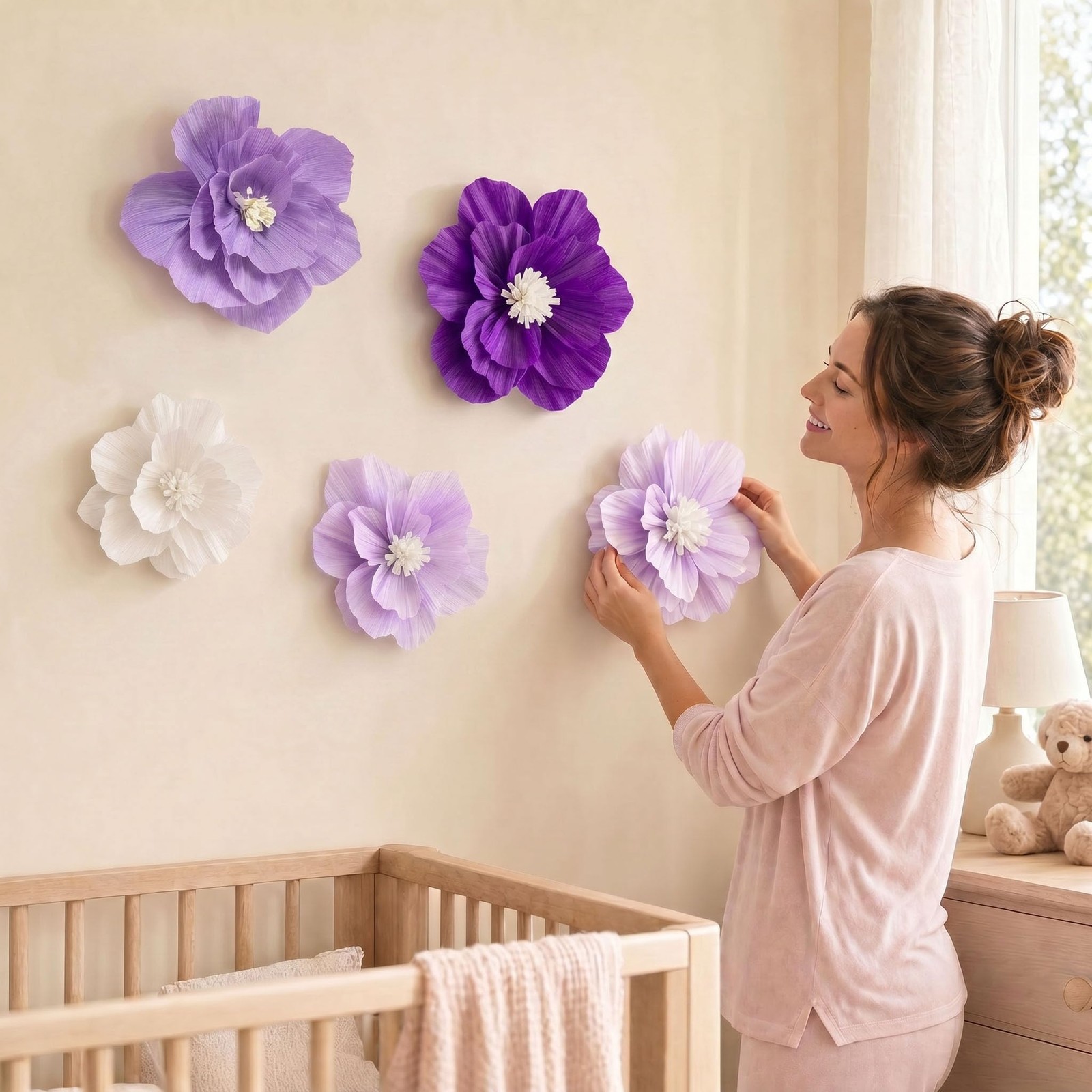 Purple Paper Flowers 3D Wall Décor Birthday Party Decorations Women