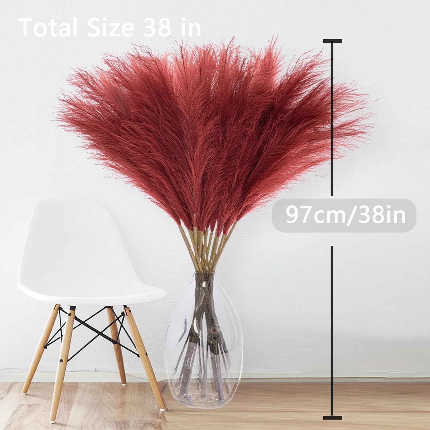 38″ 10 Stems Faux Pampas Grass Tall – Red Tall Pampas Grass Decor Pompas Flor…