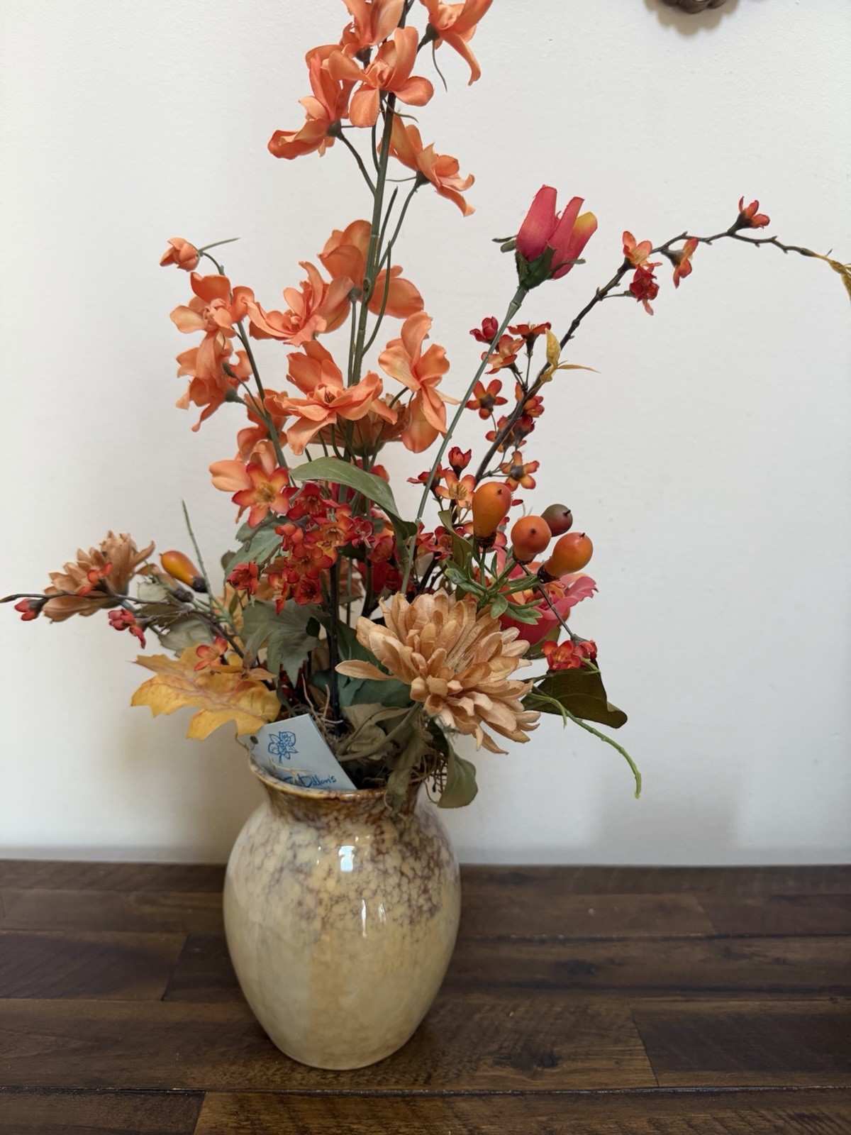 Professional Artificial Floral Arrangement Ceramic Vase Orange Centerpiece Decor