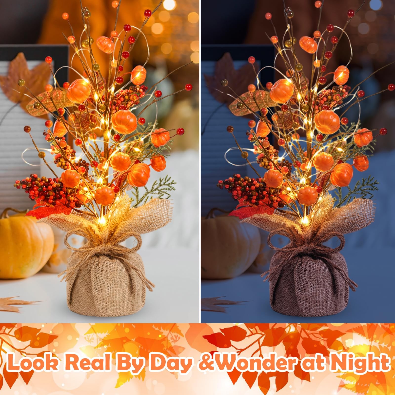 Fall Thanksgiving Centerpieces for Tables Decorations 16 Inch Lighted Fall Tr…