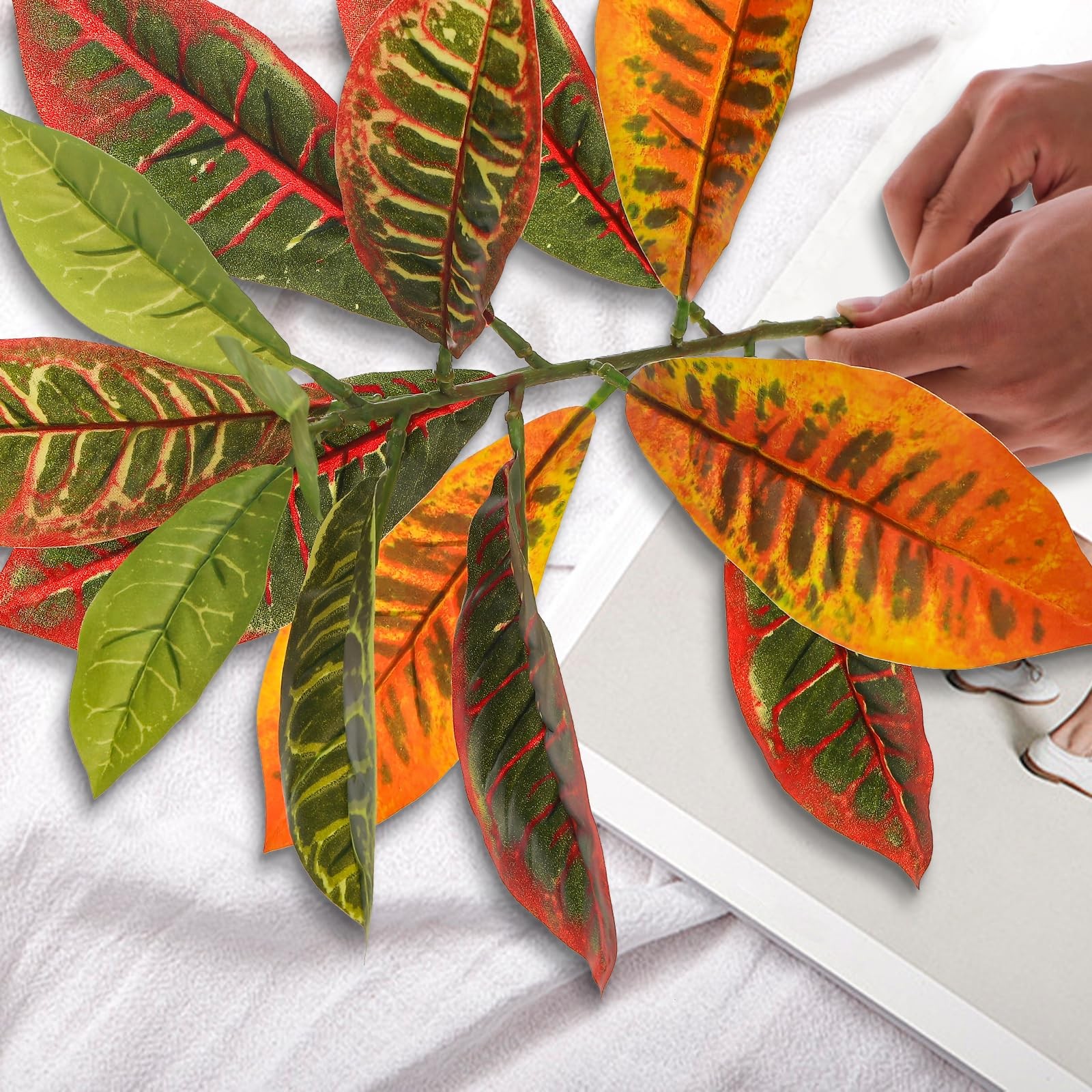 4 Pack Artificial Croton Plant Stem 29 Inch Realistic Faux Greenery Branch Lo…