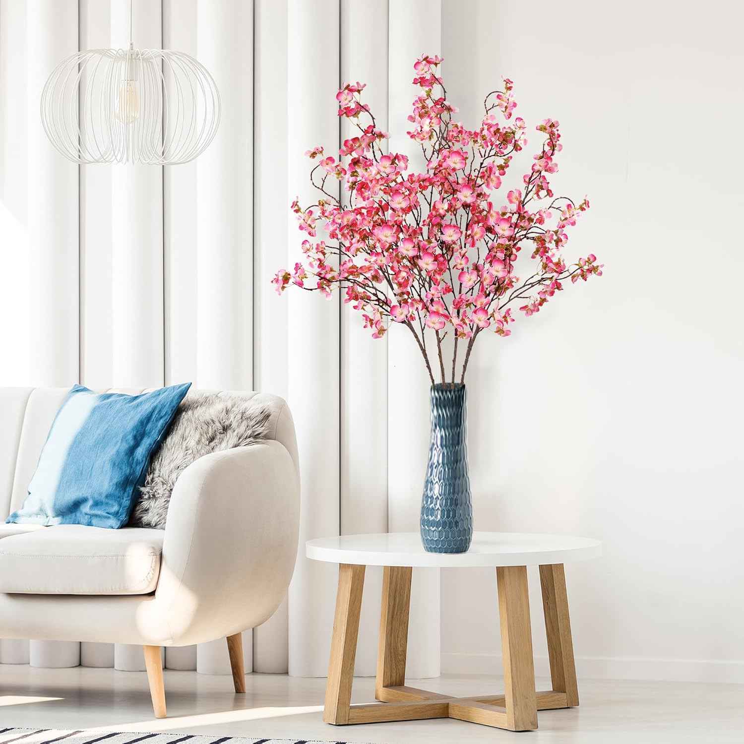 4Pc Artificial Cherry Blossom Stems 41″ Faux Silk Flowers Rose Red