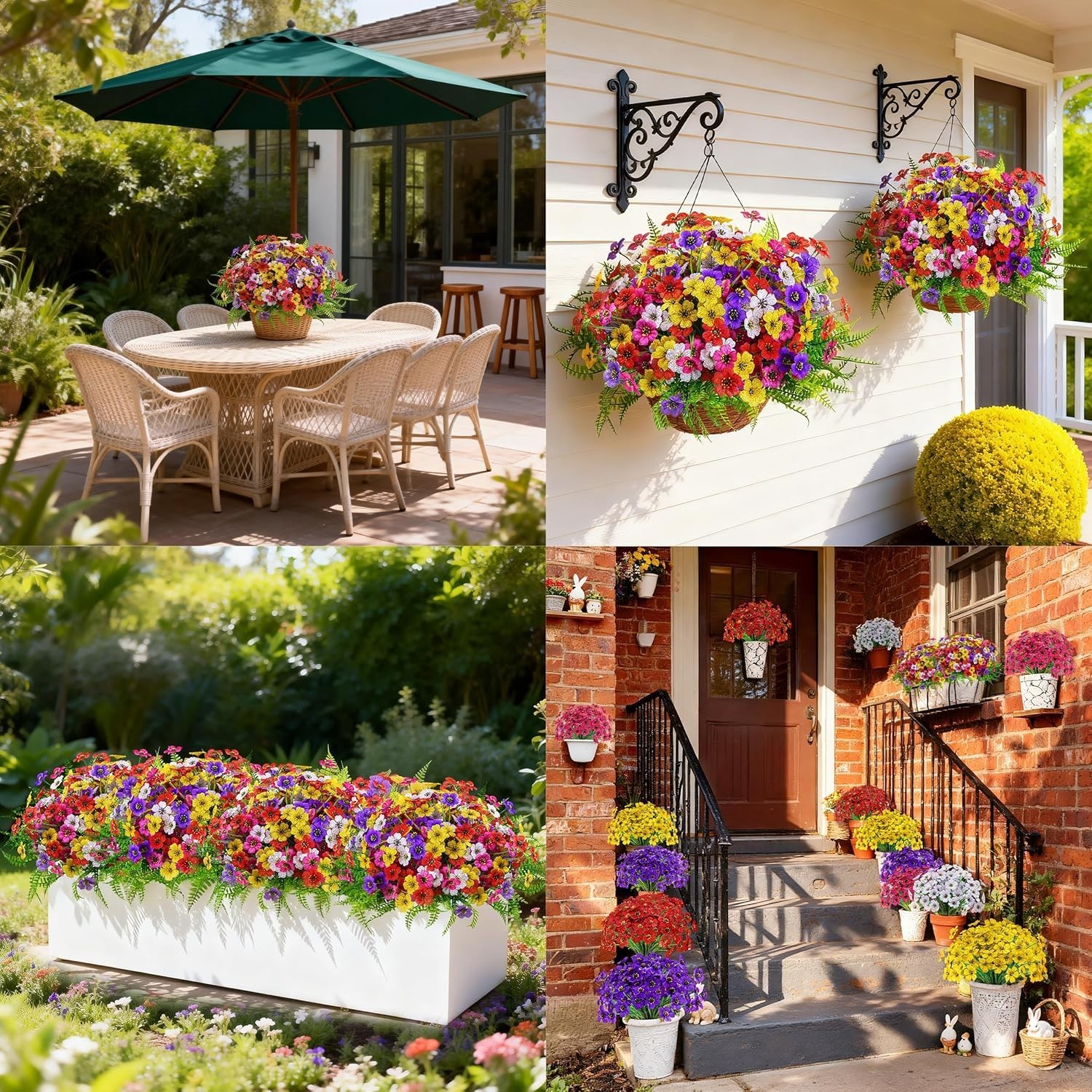 24 Pcs Artificial Flowers for Outdoors Faux Ferns UV Resistant Spring Yard Decor