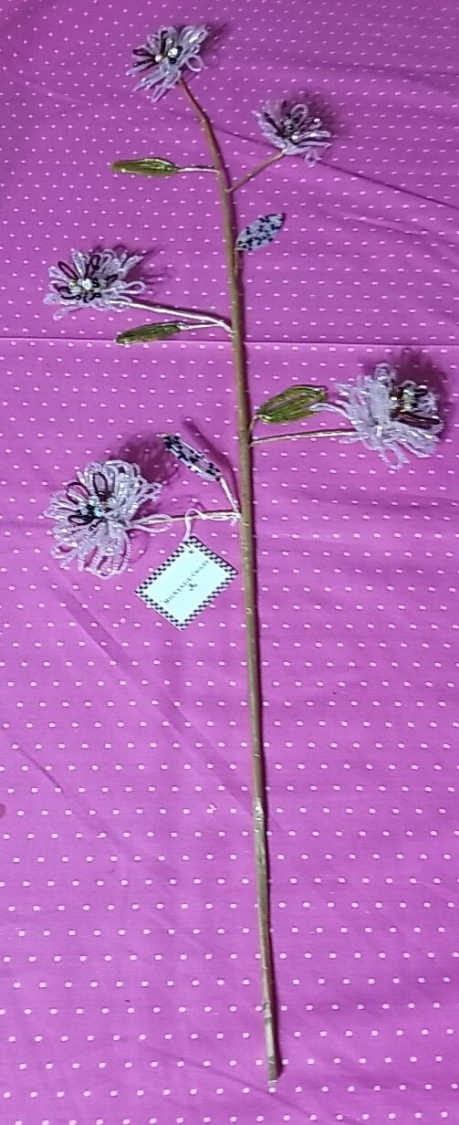 Mackenzie childs Pink/burgundy Beaded Flower Stem flowers On Stem 29″