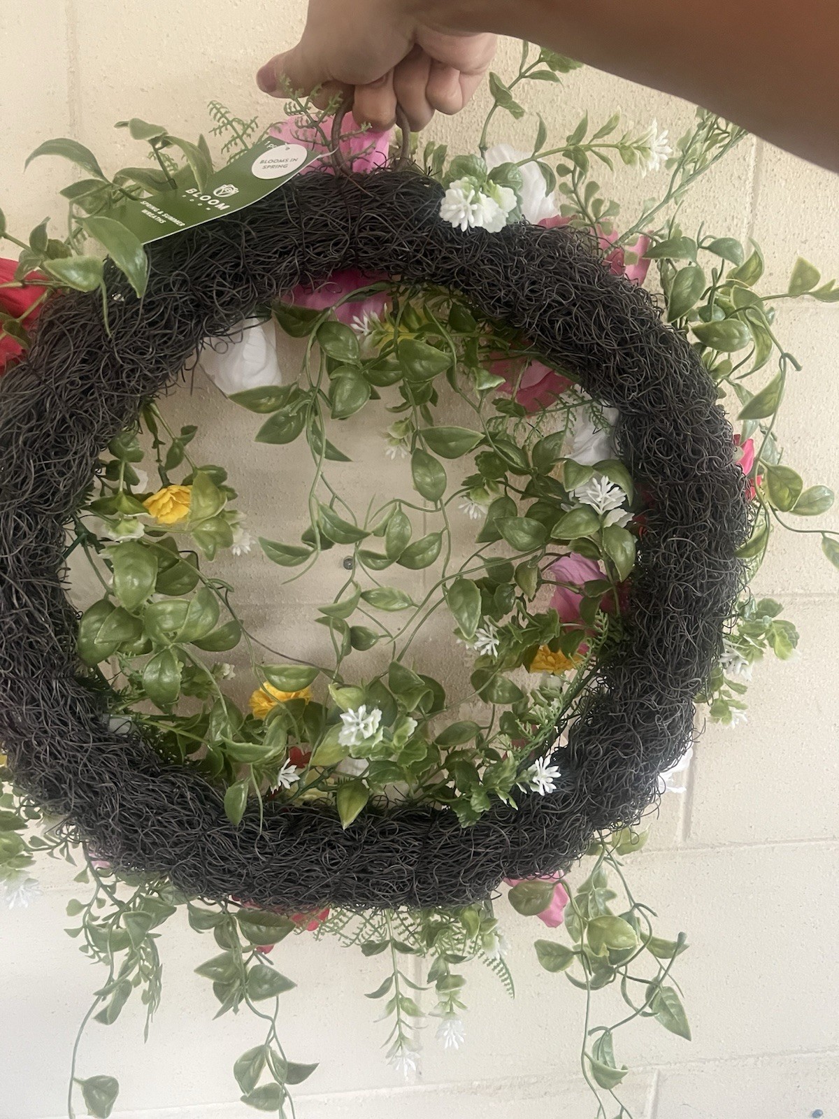 Bloom Room Artificial Floral Wreath Pink White Yellow Green Spring Garden Decor