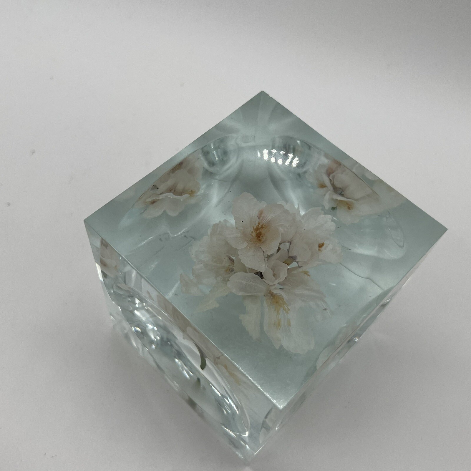 Crystal Clear Lucite Acrylic Large 3 3/4in” Sola Cube Cherry Blossom Flowers