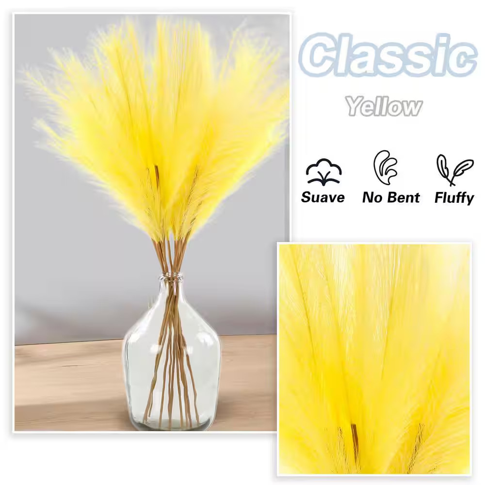 10 In. 12-Pieces Light Yellow Artificial Plant Faux Pampas Grass Tall Pompous Gr