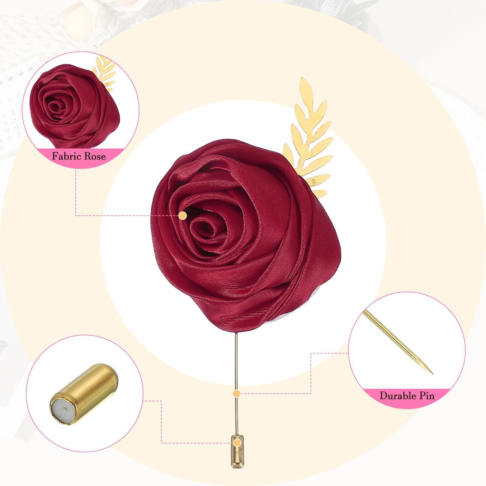 6 Pcs Groom Boutonnieres Rose Boutonnieres Pins for Men Wedding Ceremony Anni…