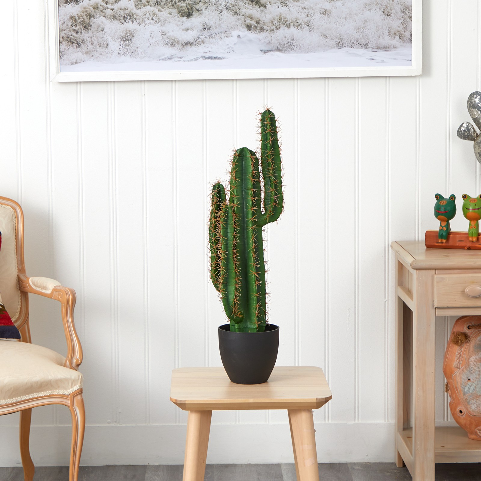 Nearly Natural 30″ Cactus Artificial Plant with Thick Stem/Spines in Green/Black