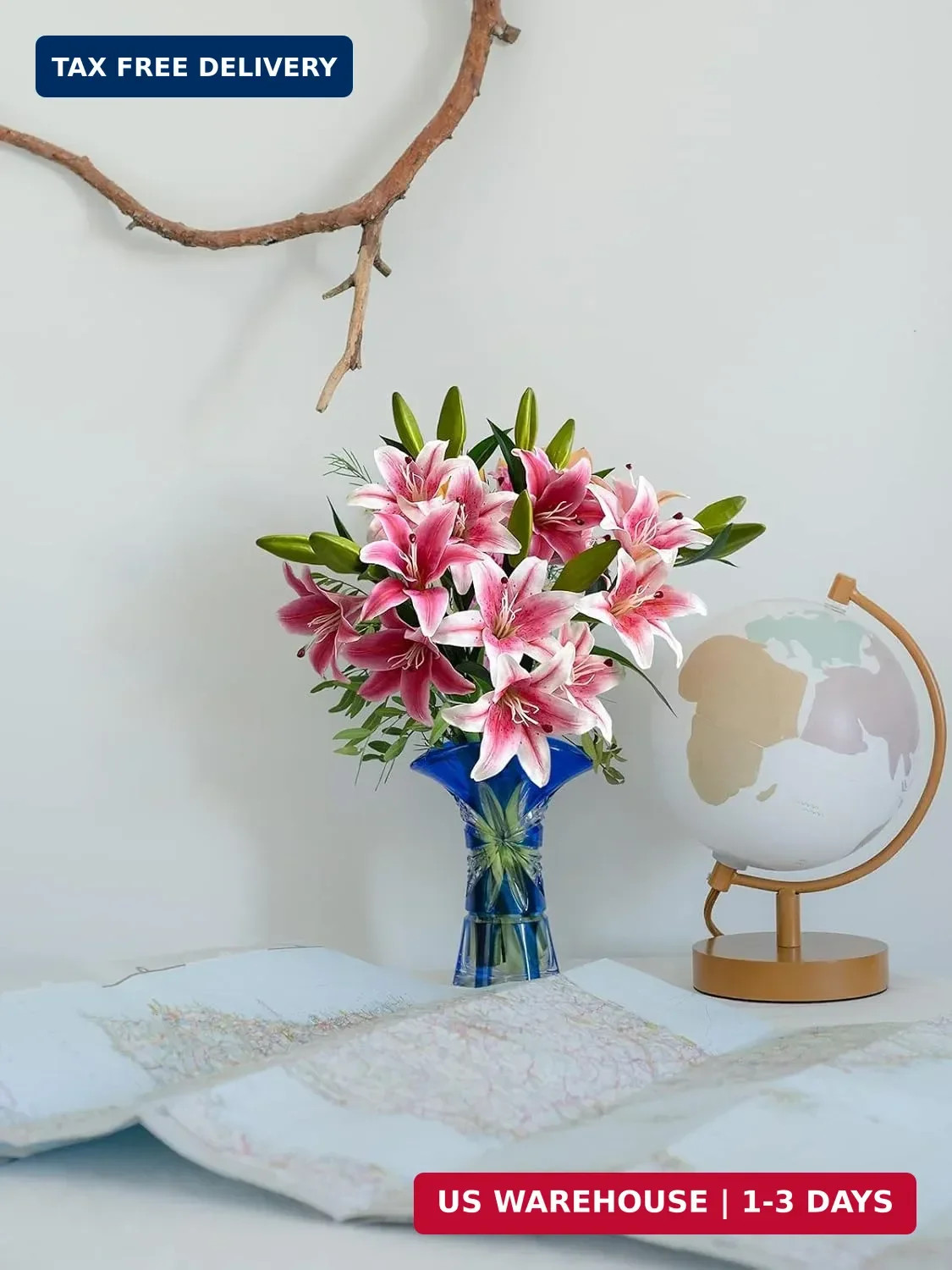 YalzoneMet RUZUQE 2 Pcs 28” Deep Pink Lily Artificial Flowers Fake Real Touch L