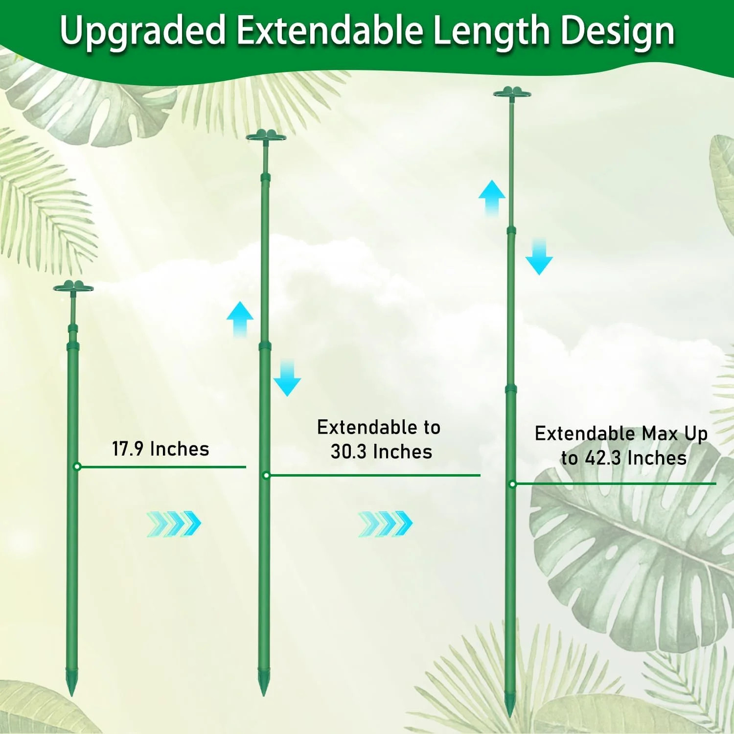 Extendable Plant Stakes, Length Scalable from 17.9IN to 42.3IN Plant Support Sta