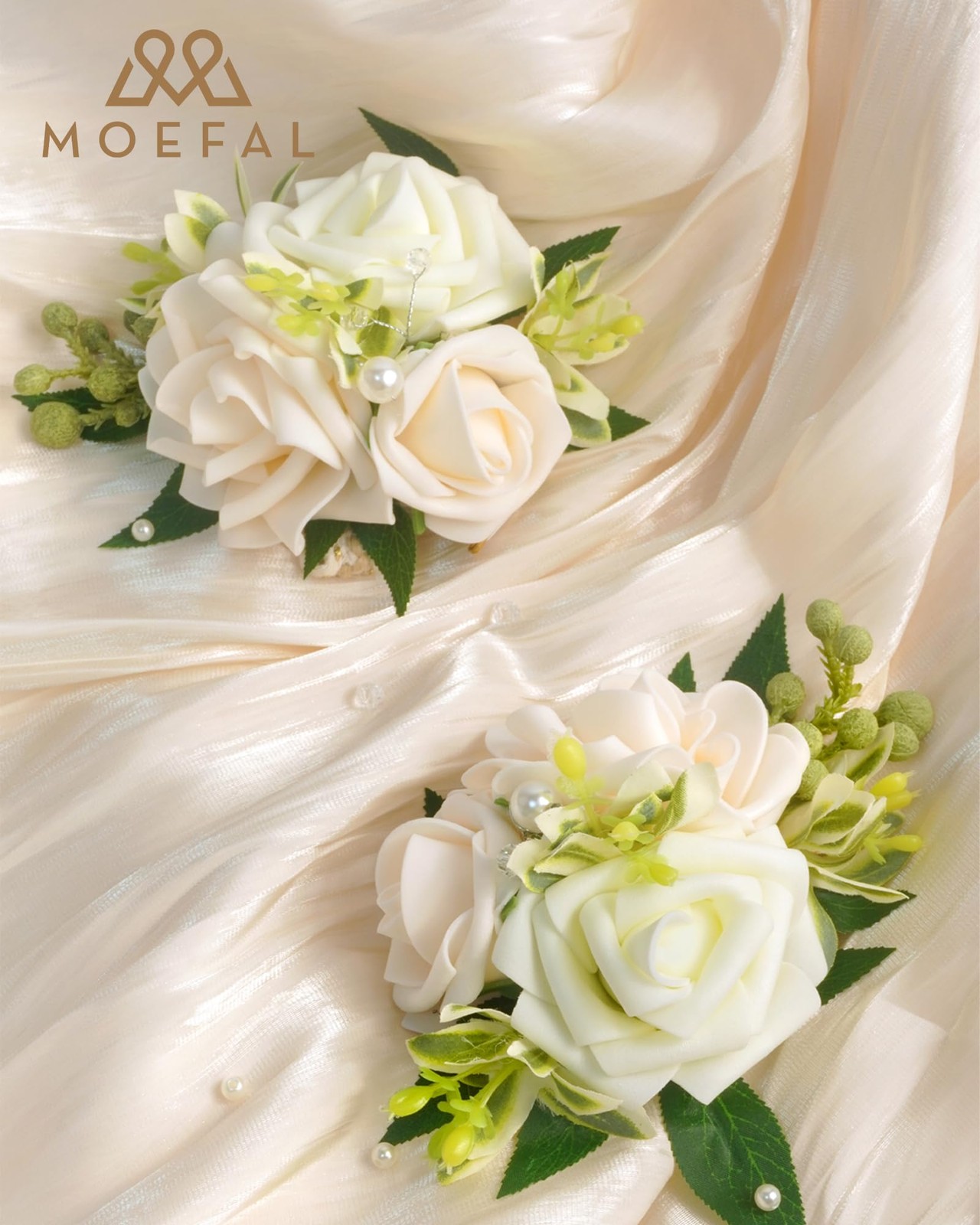 2 PCS 5.9 Inch White Ivory Foam Rose Wrist Corsage Bridal Prom Homecoming
