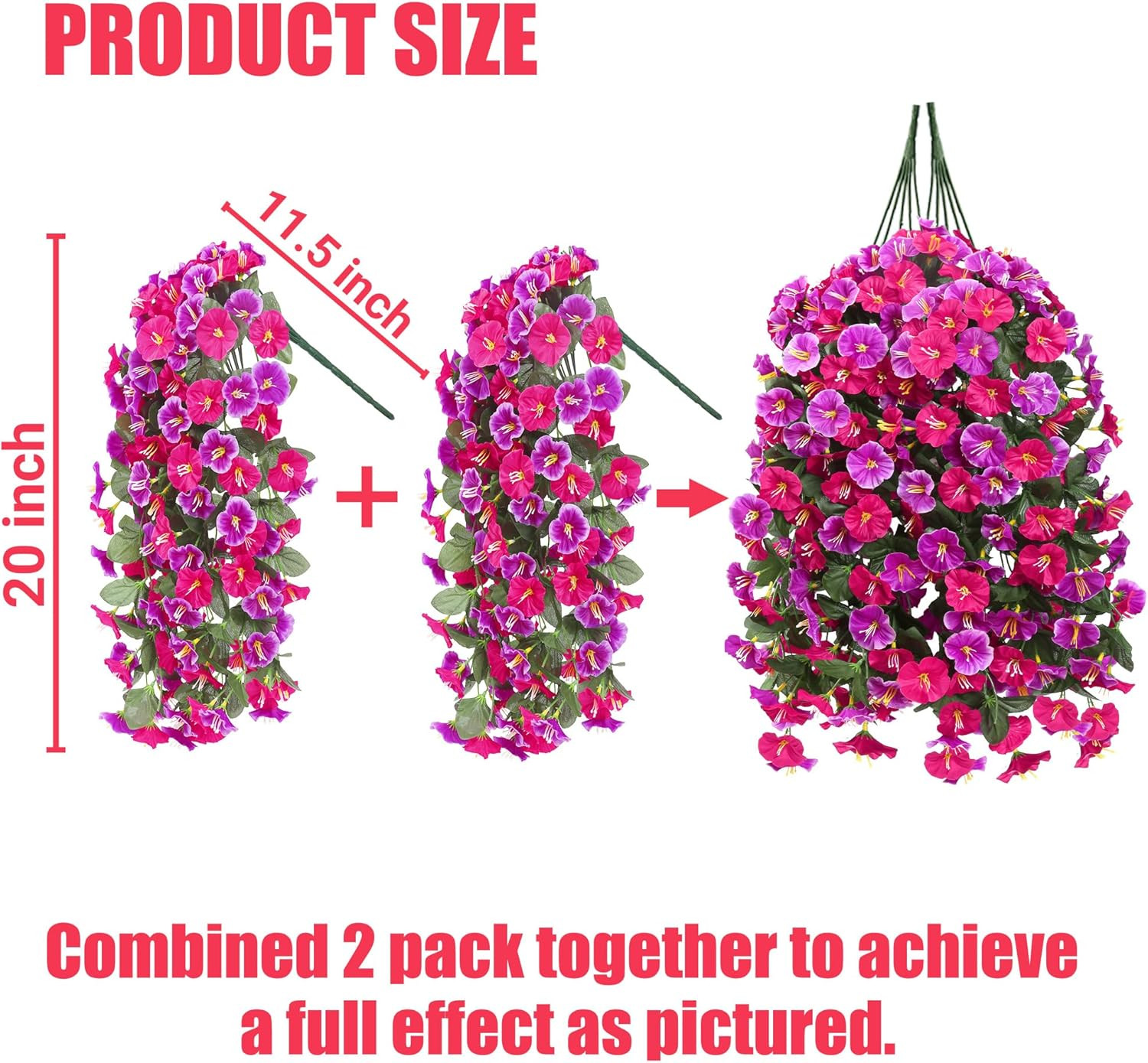 4Pcartificial Hanging Flowers Outdoor Uvresistant Morning Glory Rose Red Magenta