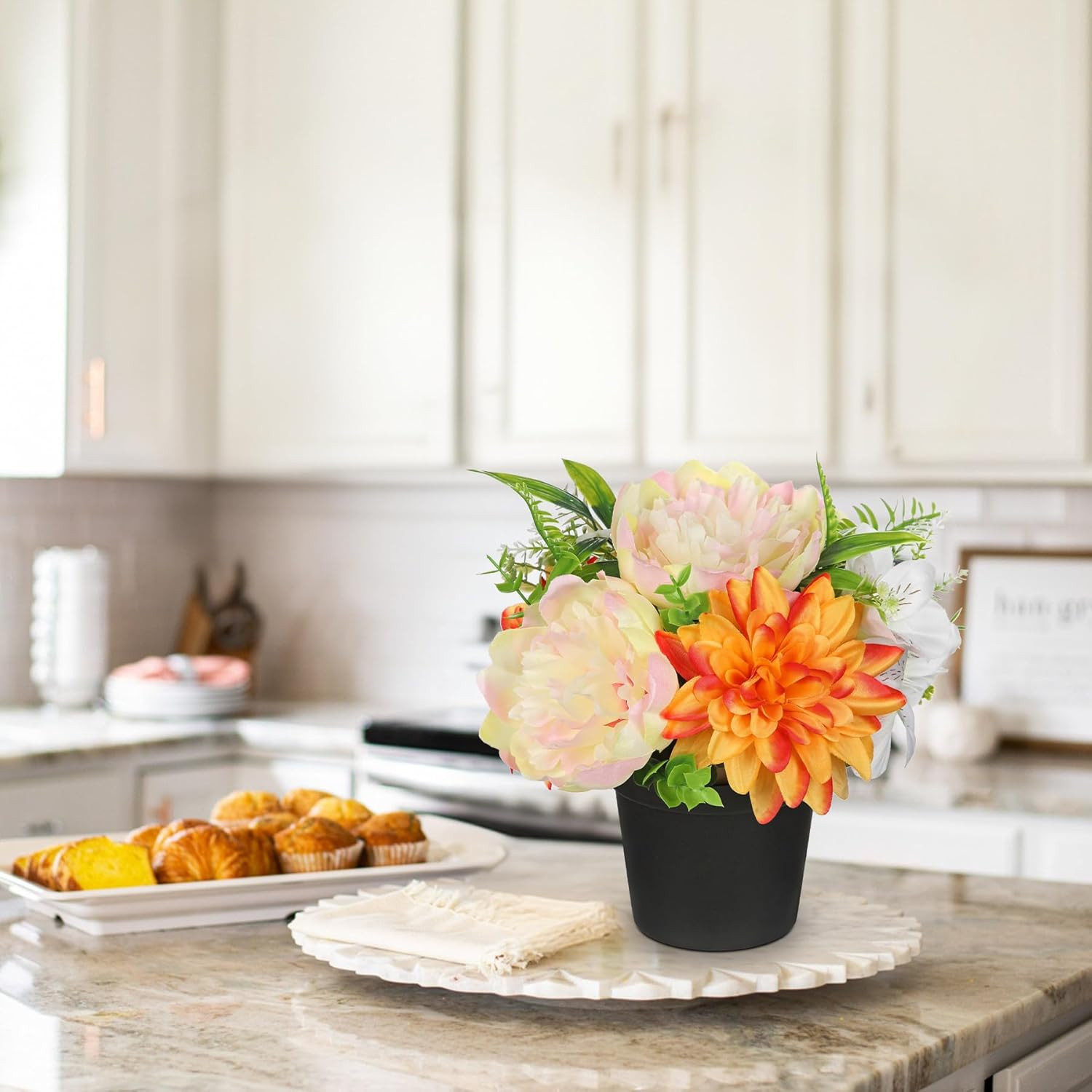 Yellow Artificial Flowers Small Fake Flowers in Vase Peonies Dahlia Tiger Lily P