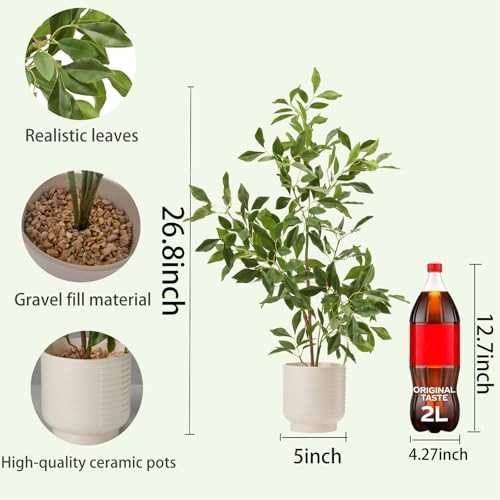 Artificial Potted Plants Indoor,27″ Faux Plants Ficus Leaves Trees with Green