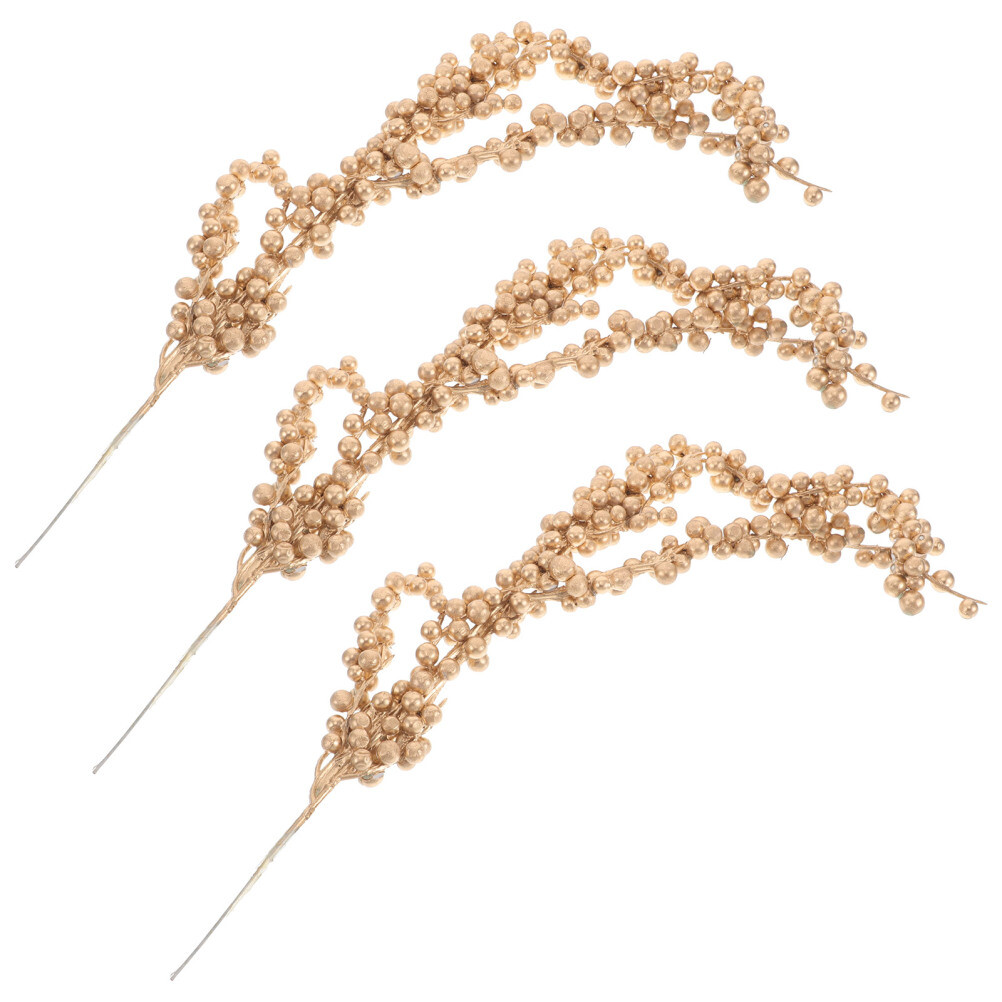 3pcs Christmas Simulated Berry Branches Christmas Tree Branch (Golden)