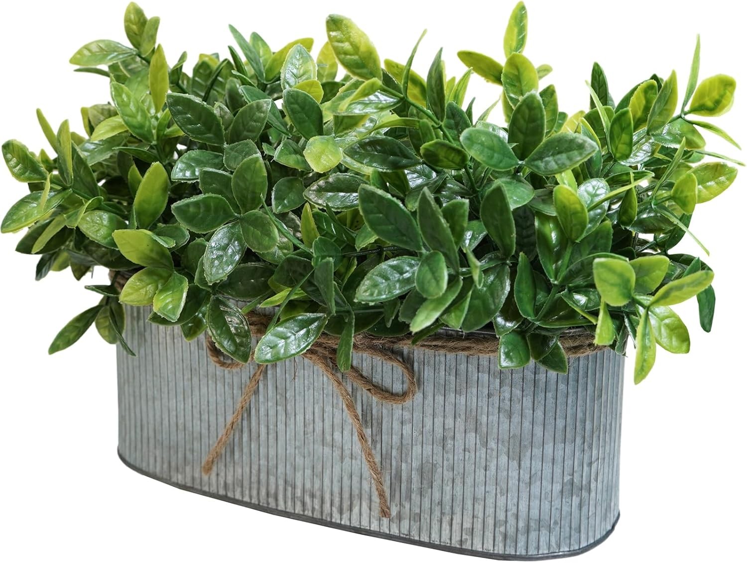 Winlyn Faux Eucalyptus Plants in Rustic Galvanized Metal Oval Planter Green