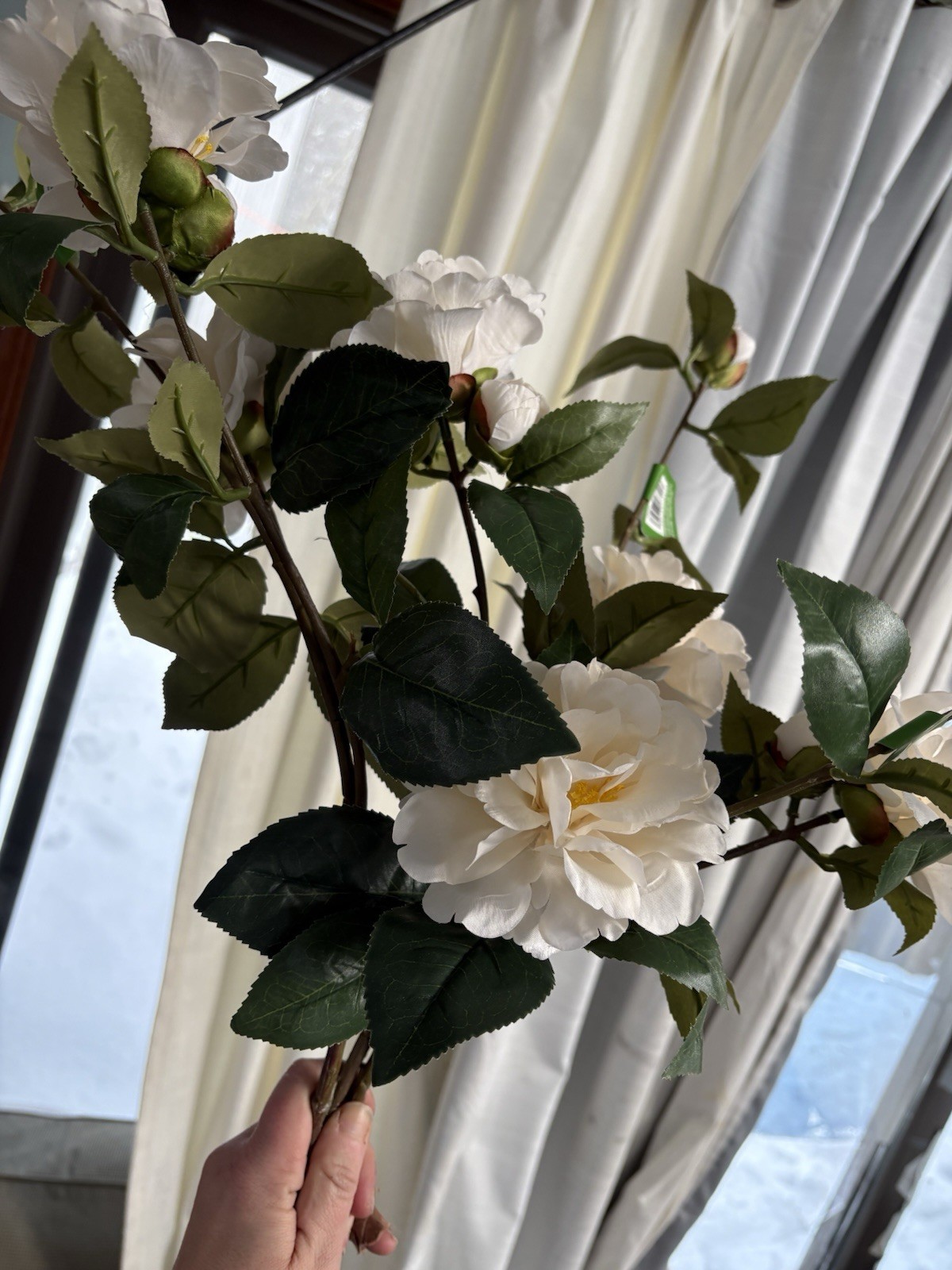 Real Touch White Camellia Long Stem Silk Artificial Flowers-Ashland New