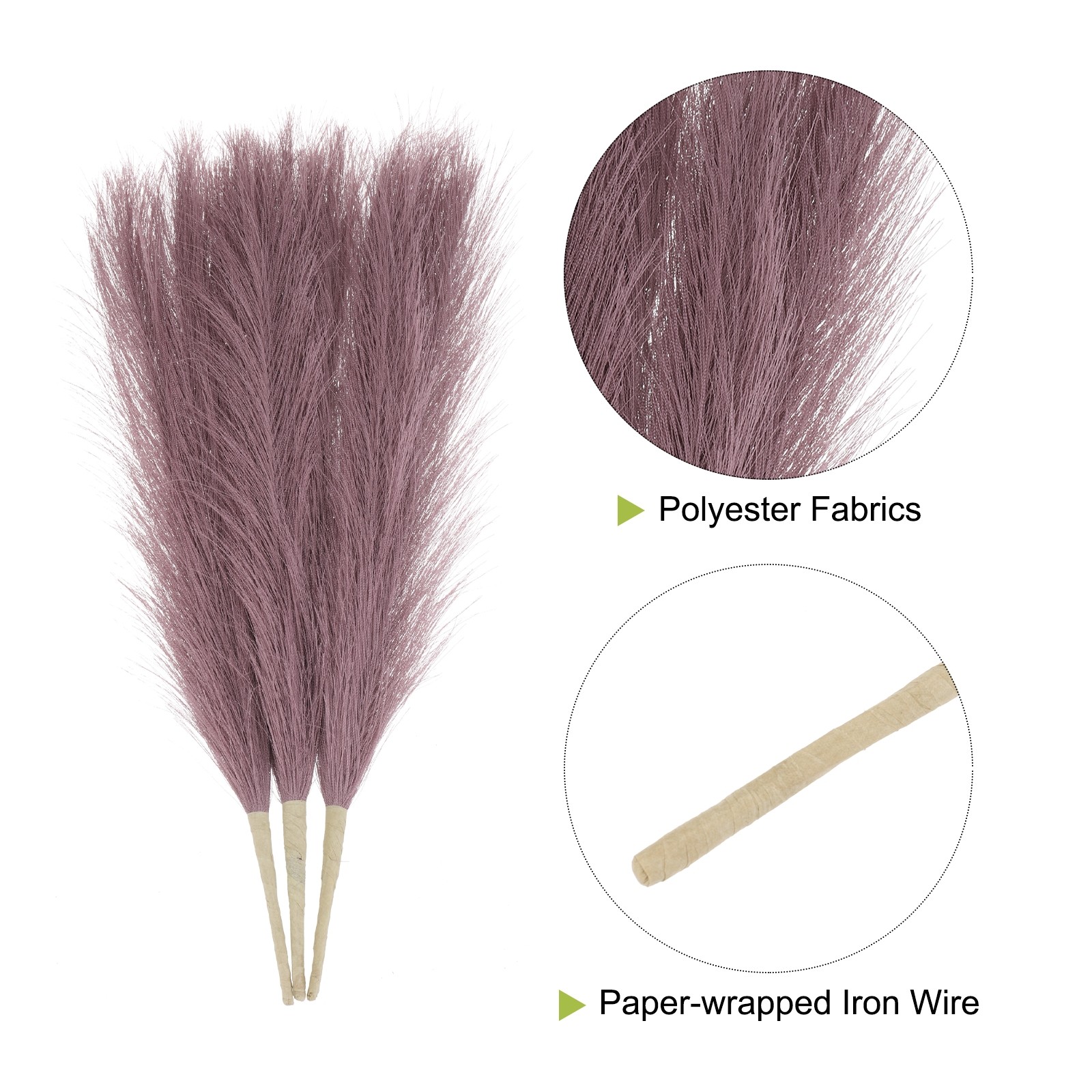 3pcs Dried Faux Pampas Grass 17″ Artificial Pampas Grass Decor Light Purple