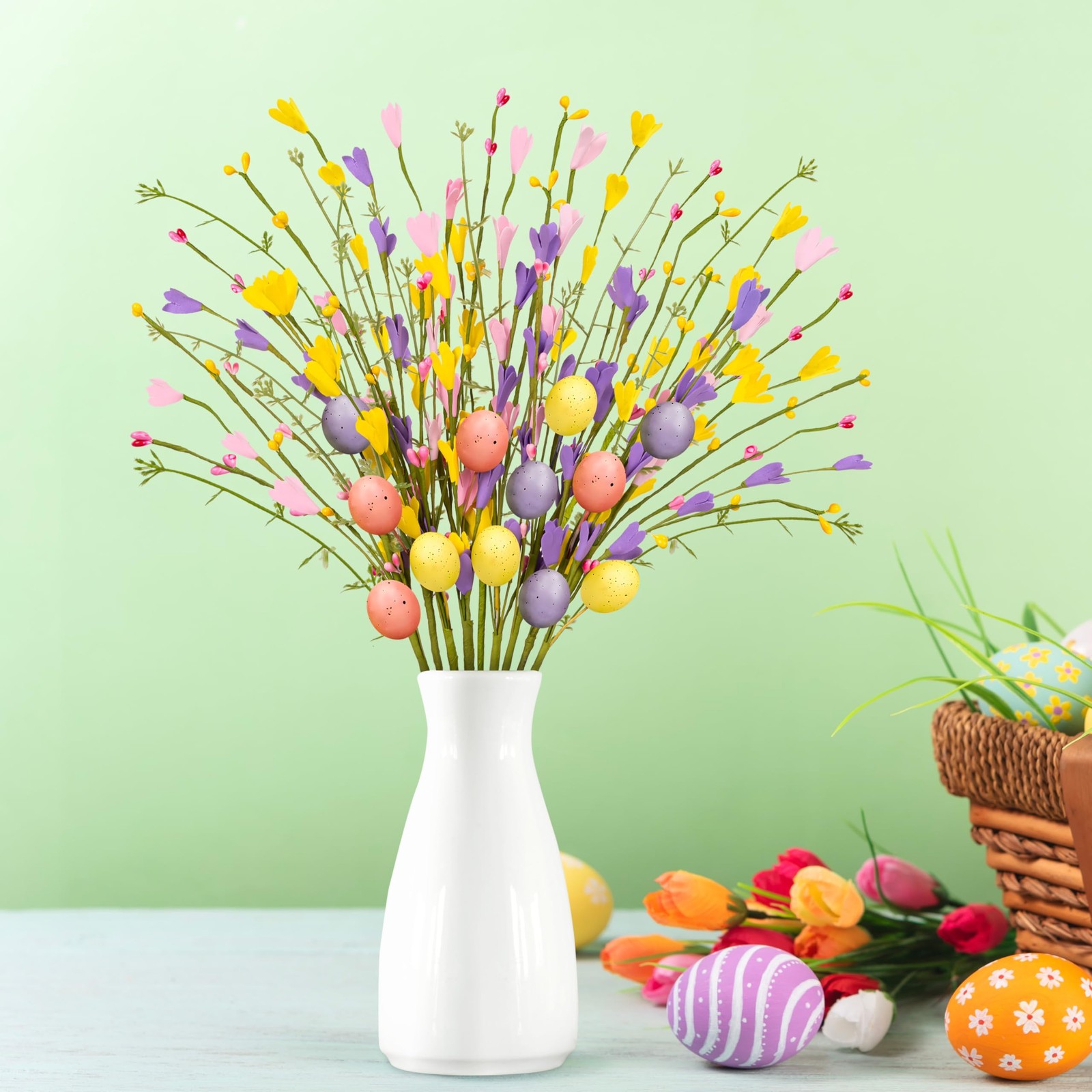 15PCS Easter Decorations Egg Picks – Spring Artificial Floral Stems Decor Flo…