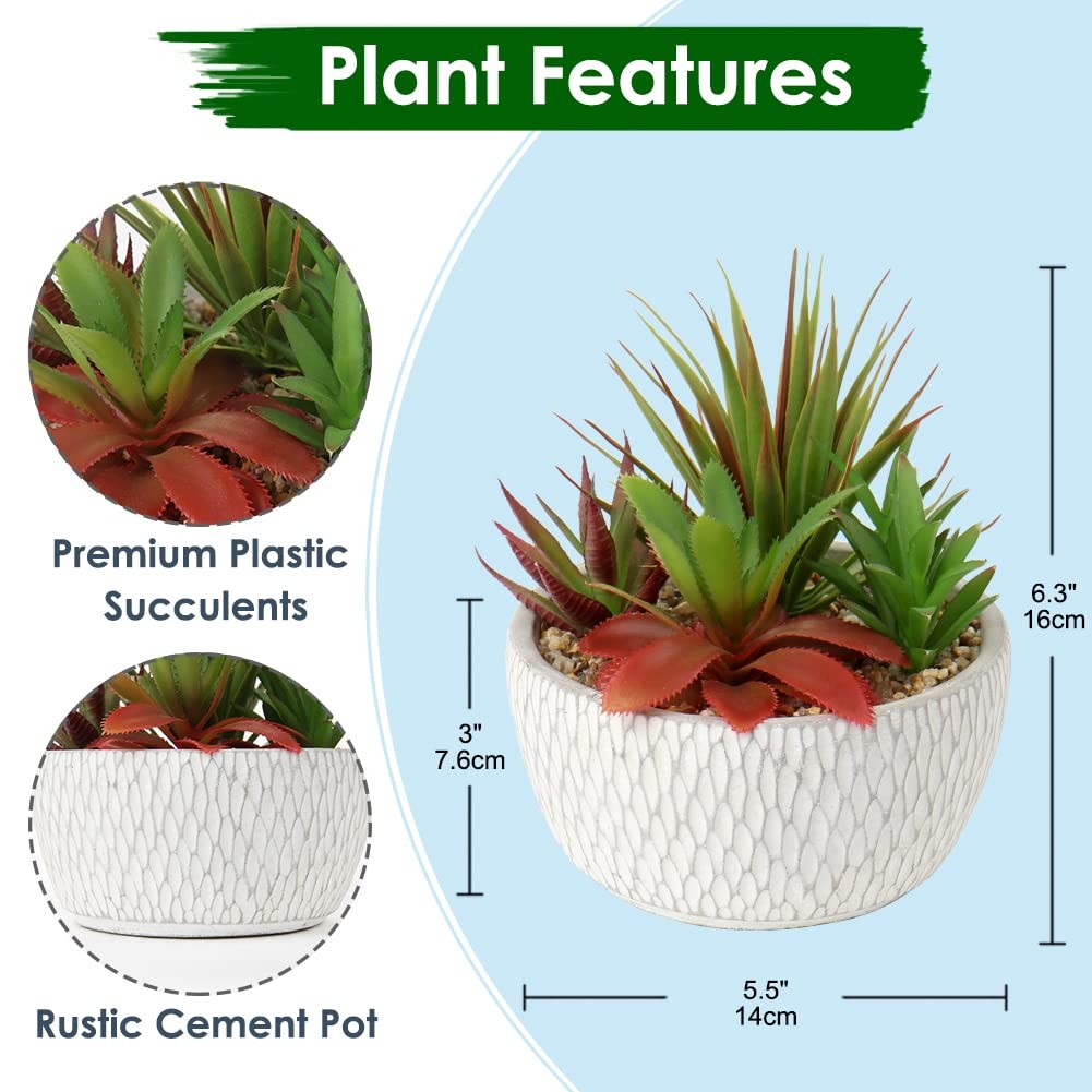 Fake Succulents Black Cement Pot Artificial Plants Arrangement Home Decor