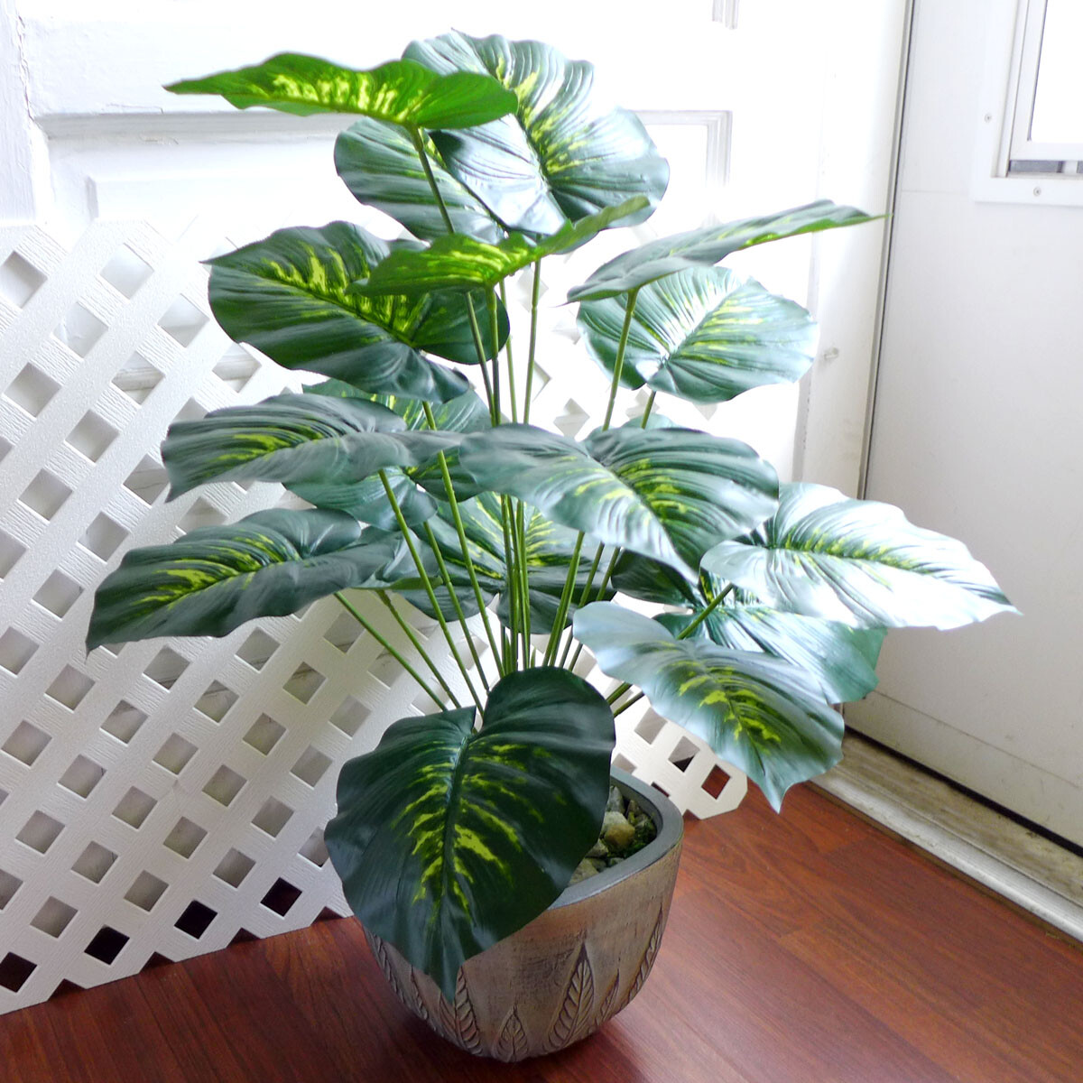 20″ Artificial Plant Yellow Green Fake Bush Palm Small Tree (8″ x 6″ each leaf )