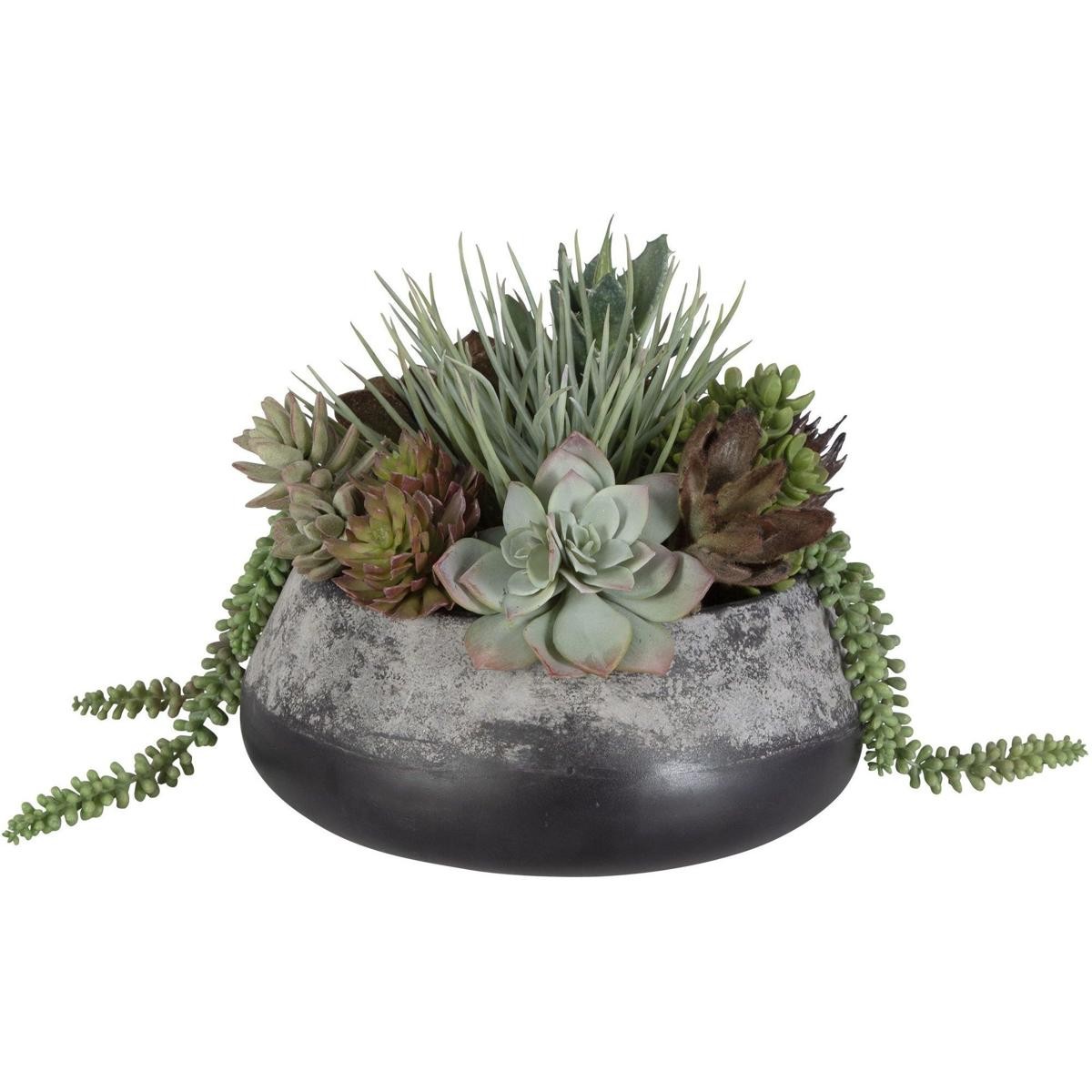 Uttermost 60214 Yuma Green and Burgundy with Dark Iron Succulent Centerpiece
