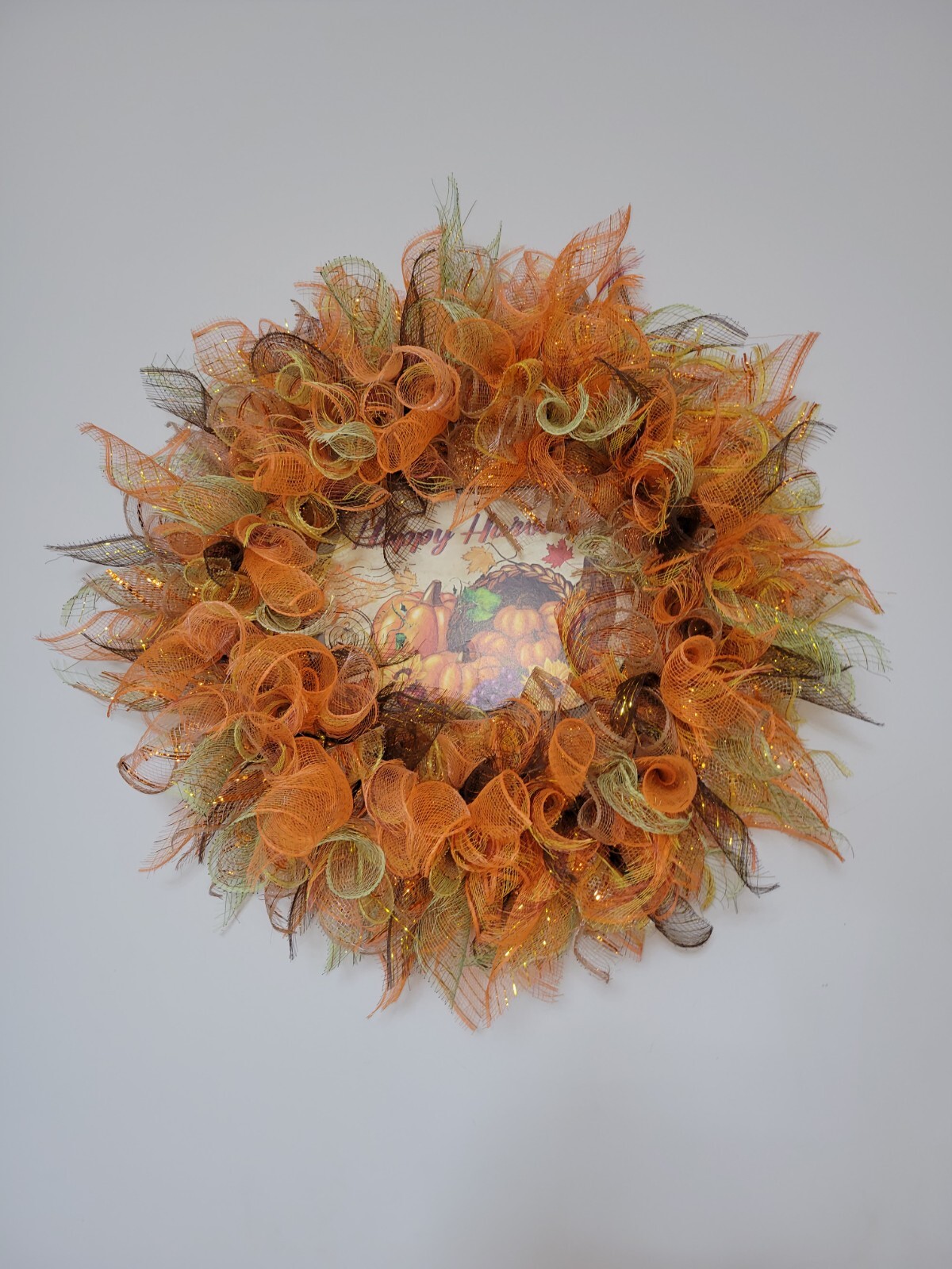 HAPPY HARVEST autumn Spring Mesh Front Door Wreath Wall Decor Bright colors