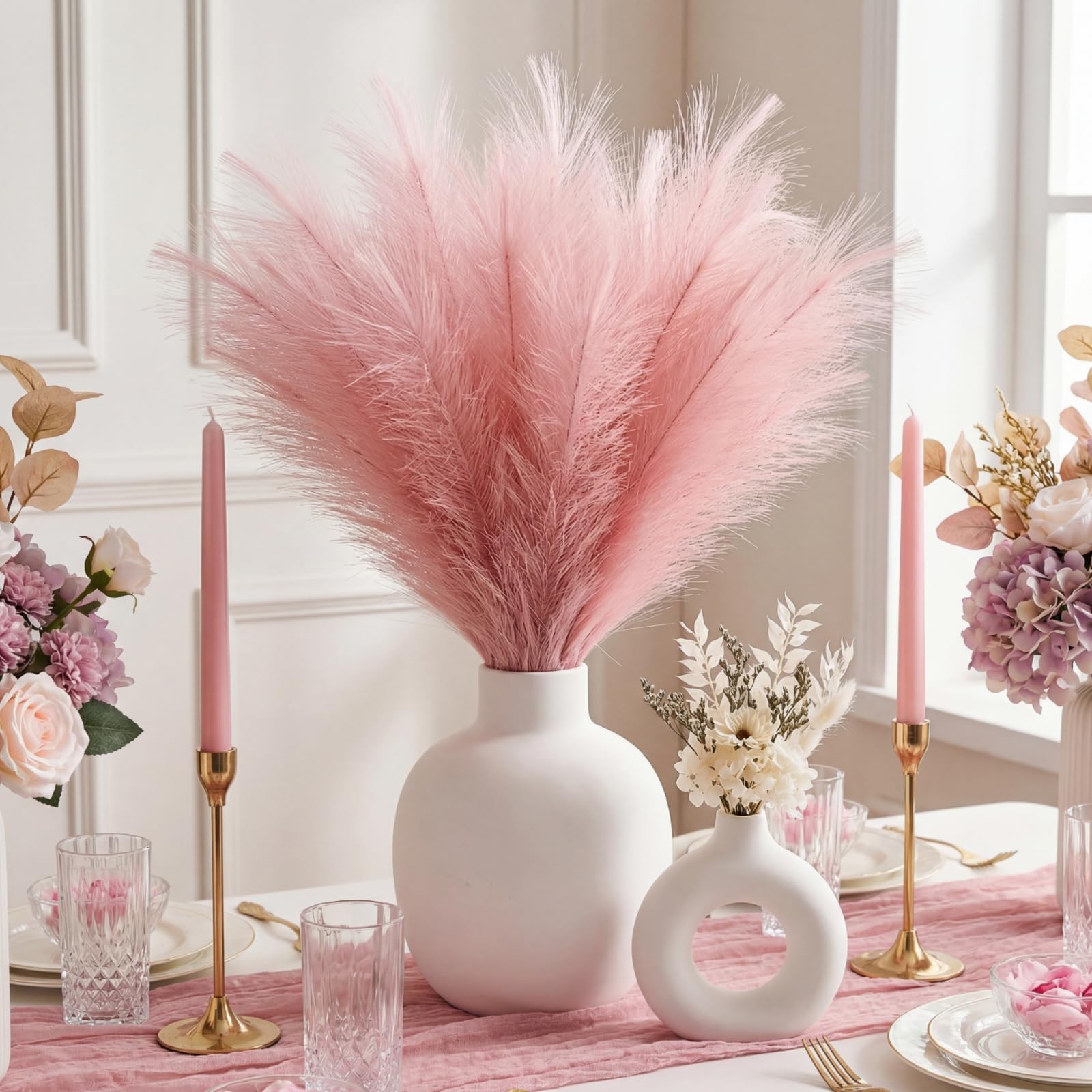 72 Pcs Pink Pampas Grass Decor for Wedding Bridal Shower DIY 21.7 Inches Faux…