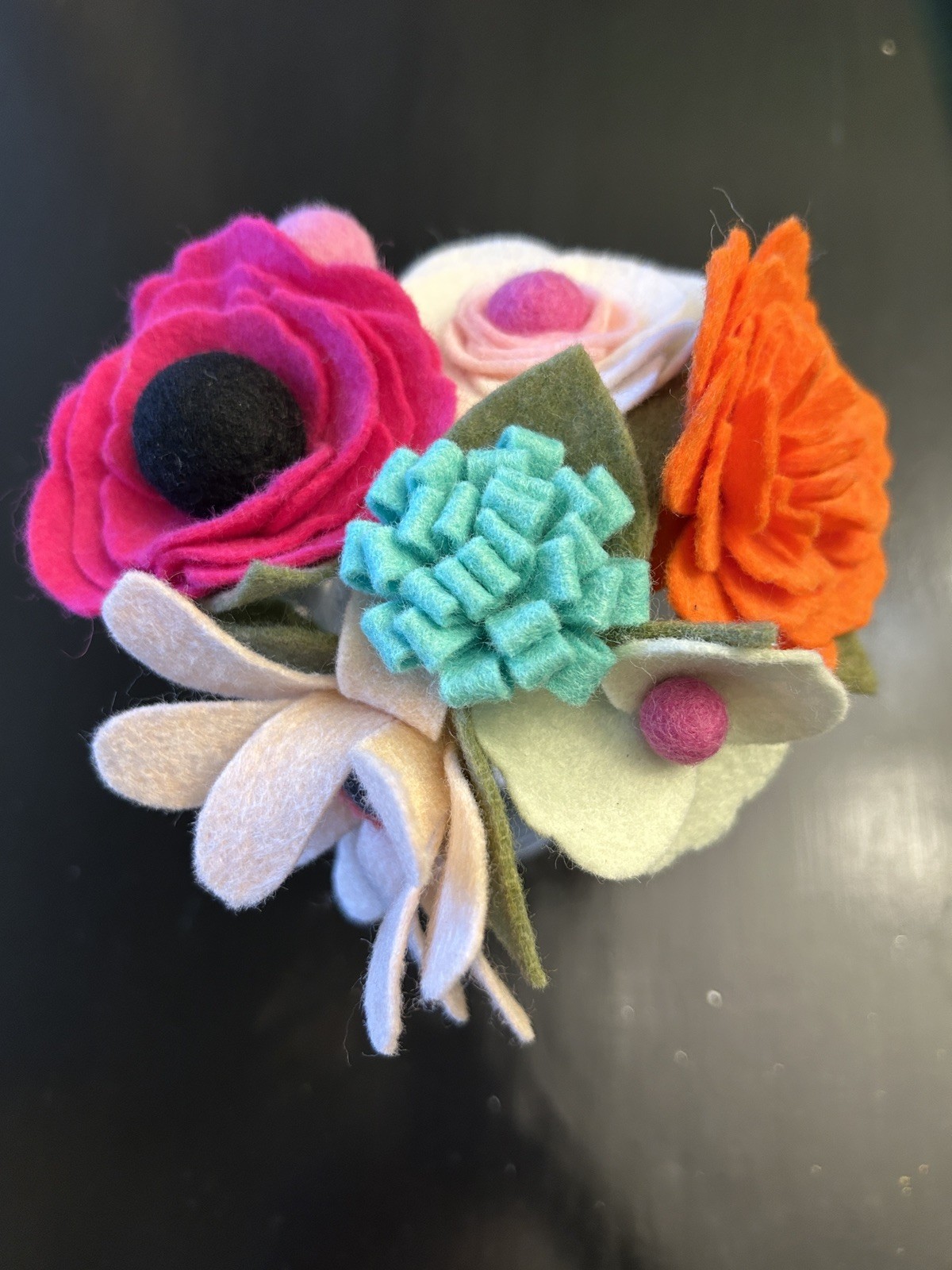 Beautiful Hand Cut Wool Blend Felt Flower Bouquet Spring Bright Colors