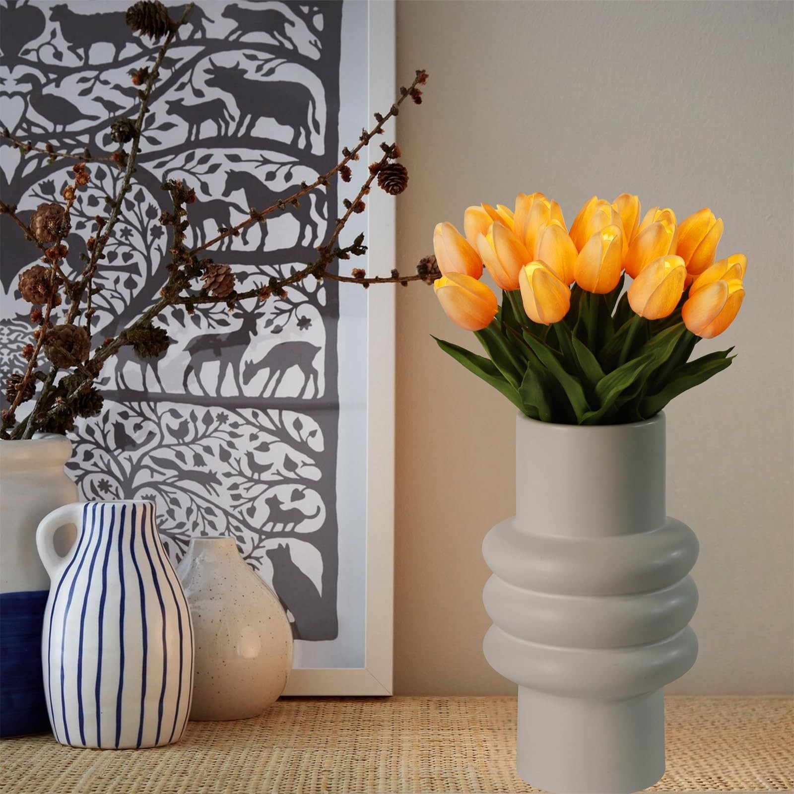 20pcs LED Tulip Night Light – Real Touch Artificial Flower Bouquet Home Decor
